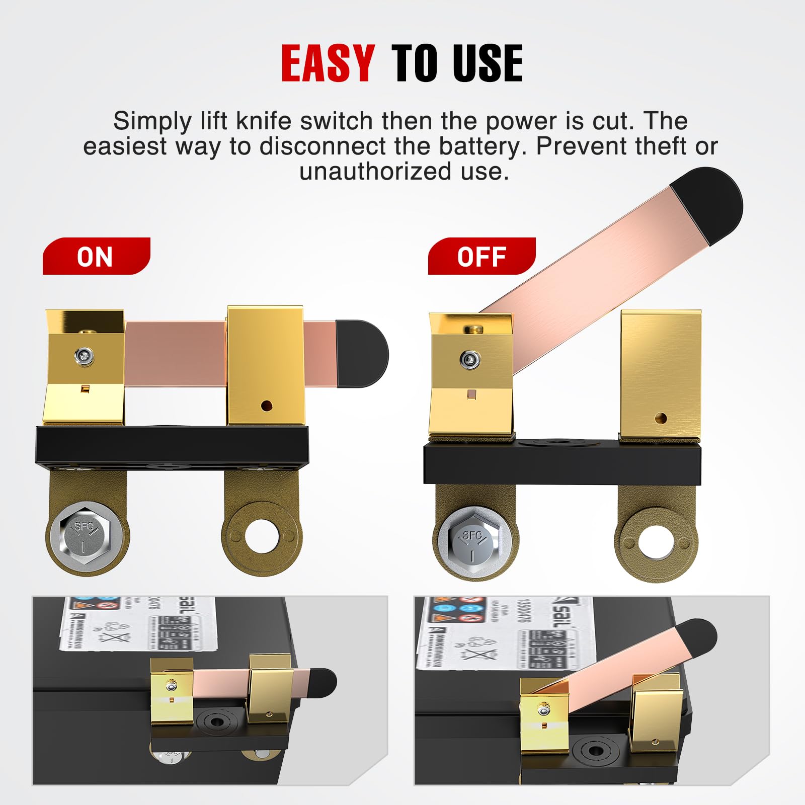 Nilight 12V 24V 250A Battery Disconnect Switch - Heavy Duty Side Post Master Power Cut Off Isolator for Car, Truck, Marine, RV & Electrical Equipment | Perfect for Emergency Shutoff, Vehicle Maintenance & Power Management