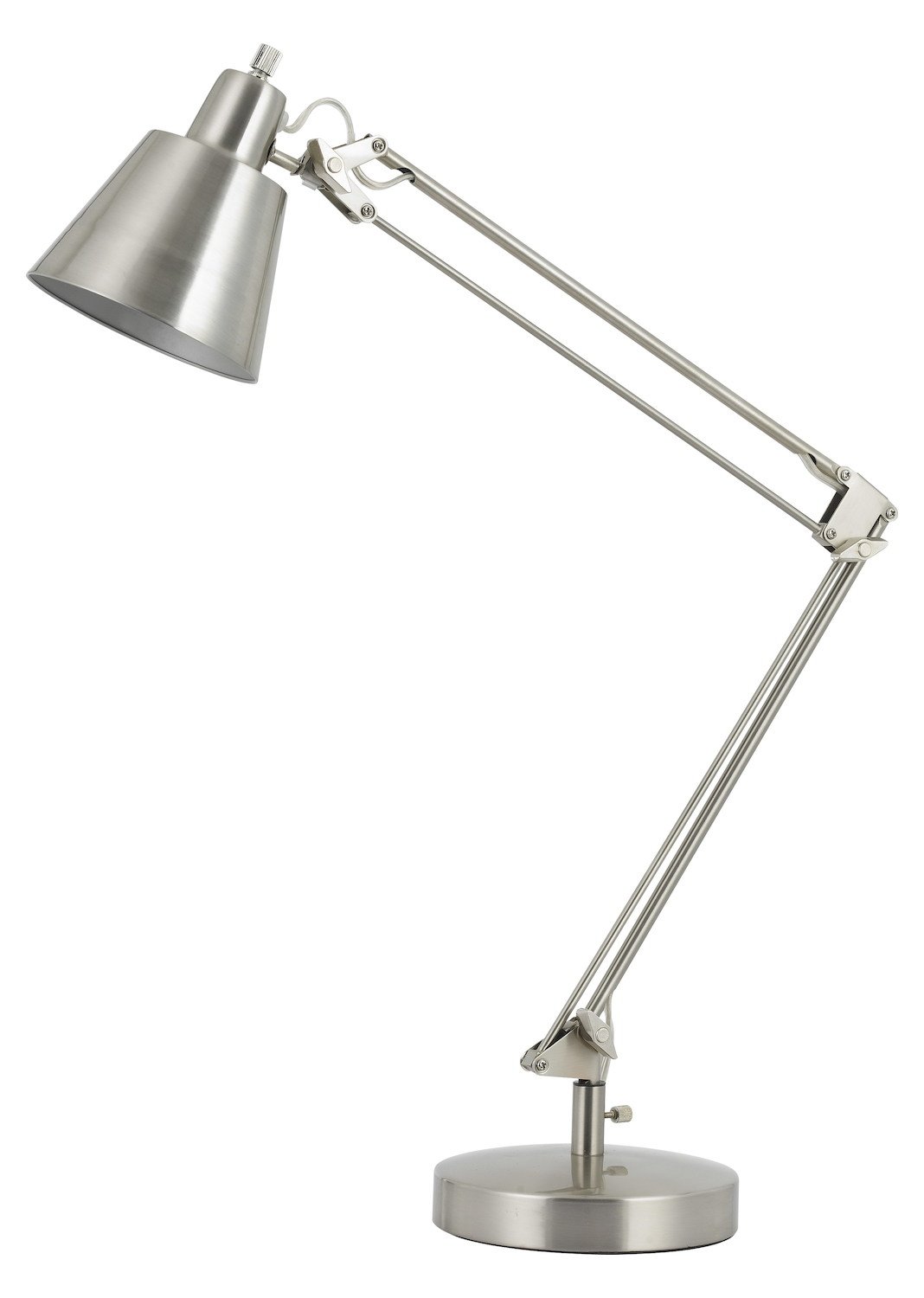 Adjustable Brushed Steel Desk Lamp - 60W Single Light Task Lamp with Flexible Arms for Home Office, Study & Reading | Modern Functional Lighting for Workspace & Bedroom
