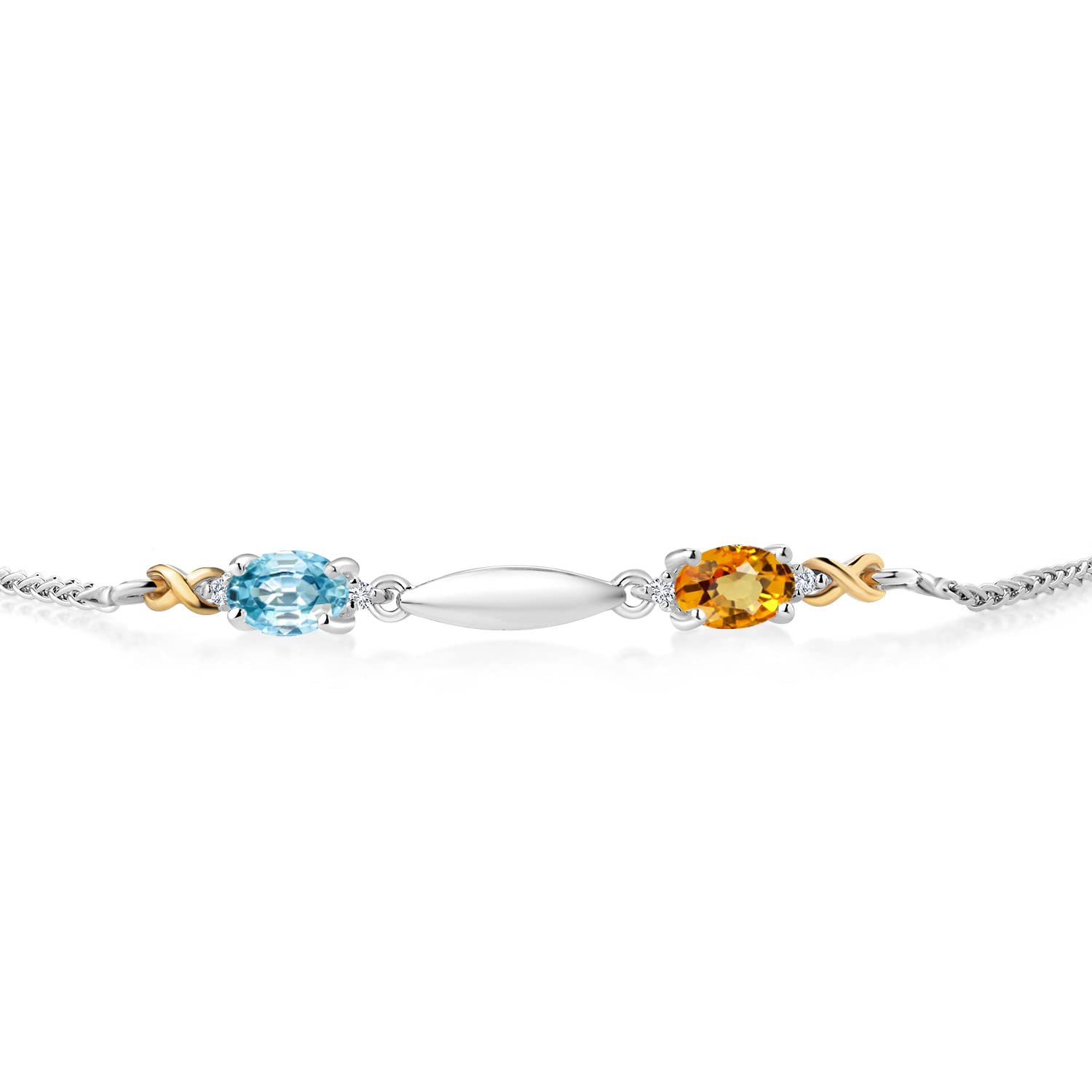 1.31Ct Blue Zircon & Sapphire Silver Gold Bracelet for Women - Elegant Gift
