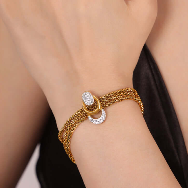 18K Gold & Silver Mesh Waterfall Tassel Necklace Bracelet Set for Women - Elegant Layered Jewelry for Party, Wedding & Evening Wear | MAT002