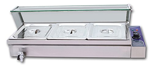 110V 3-Well Commercial Bain-Marie Buffet Food Warmer with Glass Lids - Perfect for Catering, Buffets & Restaurant Food Display