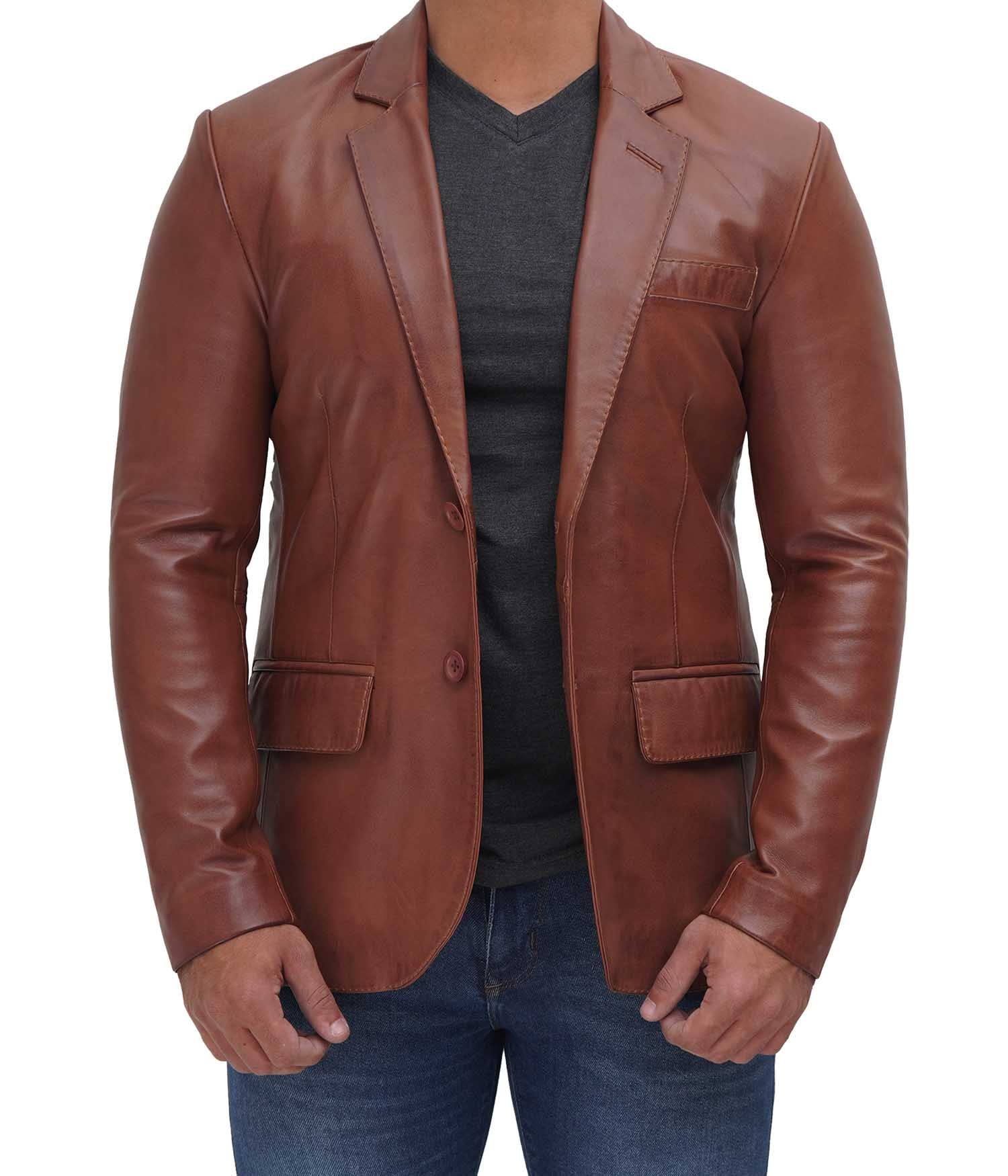 Decrum Genuine Lambskin Leather Blazer for Men - Premium Brown & Black Leather Jacket | Formal Wear & Business Casual Outfits