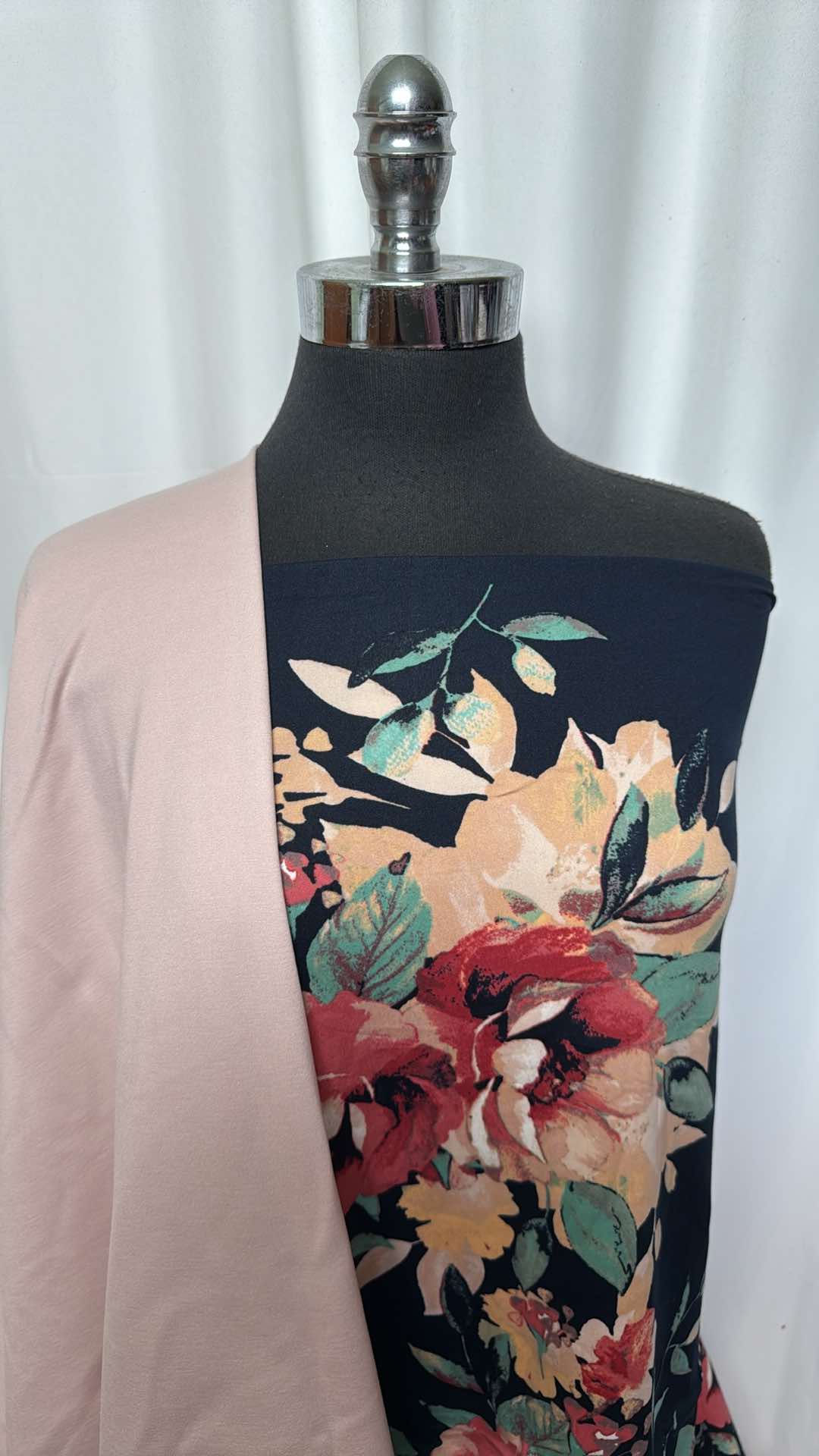 Premium Navy Floral Fabric Bundle - 2 Yards Solid Nylon Ponte & 2 Yards Navy Floral DBP (A26844) for Dressmaking, DIY Crafts, and Home Decor Projects