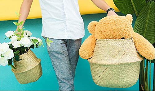 Hxykyb Woven Seagrass Storage Basket with Handles - Natural Boho Home Decor for Bathroom, Laundry, Picnic & Toy Organization - Eco-Friendly Wicker Organizer for Groceries & Household Items