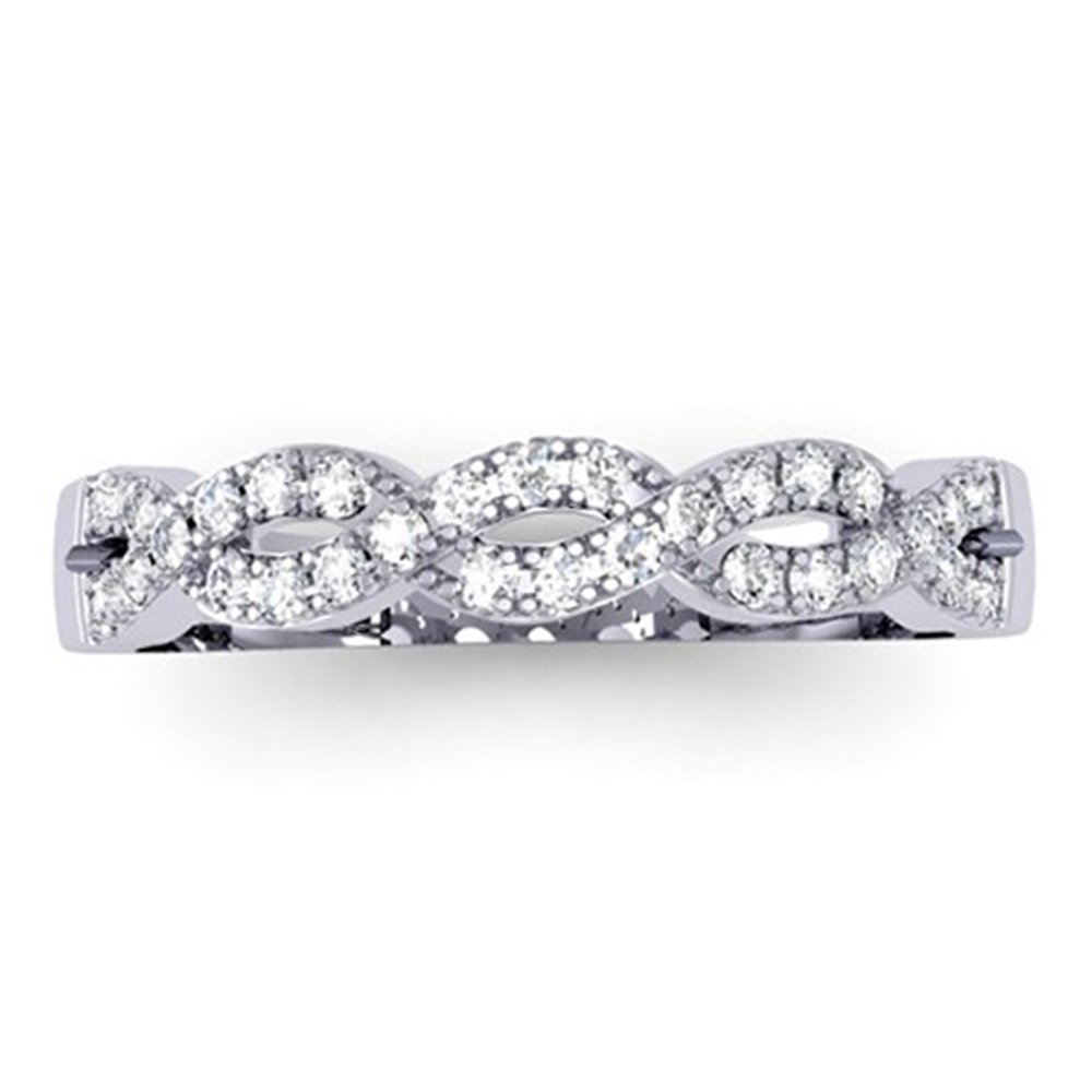Dazzlingrock 14K White Gold 0.2 Carat Diamond Women's Wedding Band - Stackable Swirl Bridal Ring for Engagement, Anniversary & Special Occasions