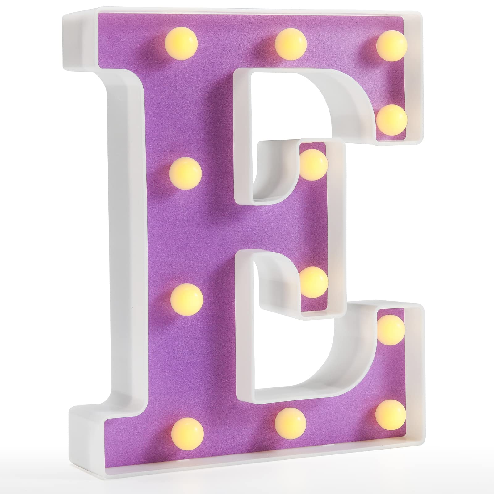 Pooqla LED Letter Lights - Purple Light Up Alphabet Sign, DIY Colorful Marquee Night Light with Warm White LED for Home, Party, Birthday, Wedding & Bar Decor - Perfect for Nursery, Bedroom, or Photo Backdrop - Purple Letter E
