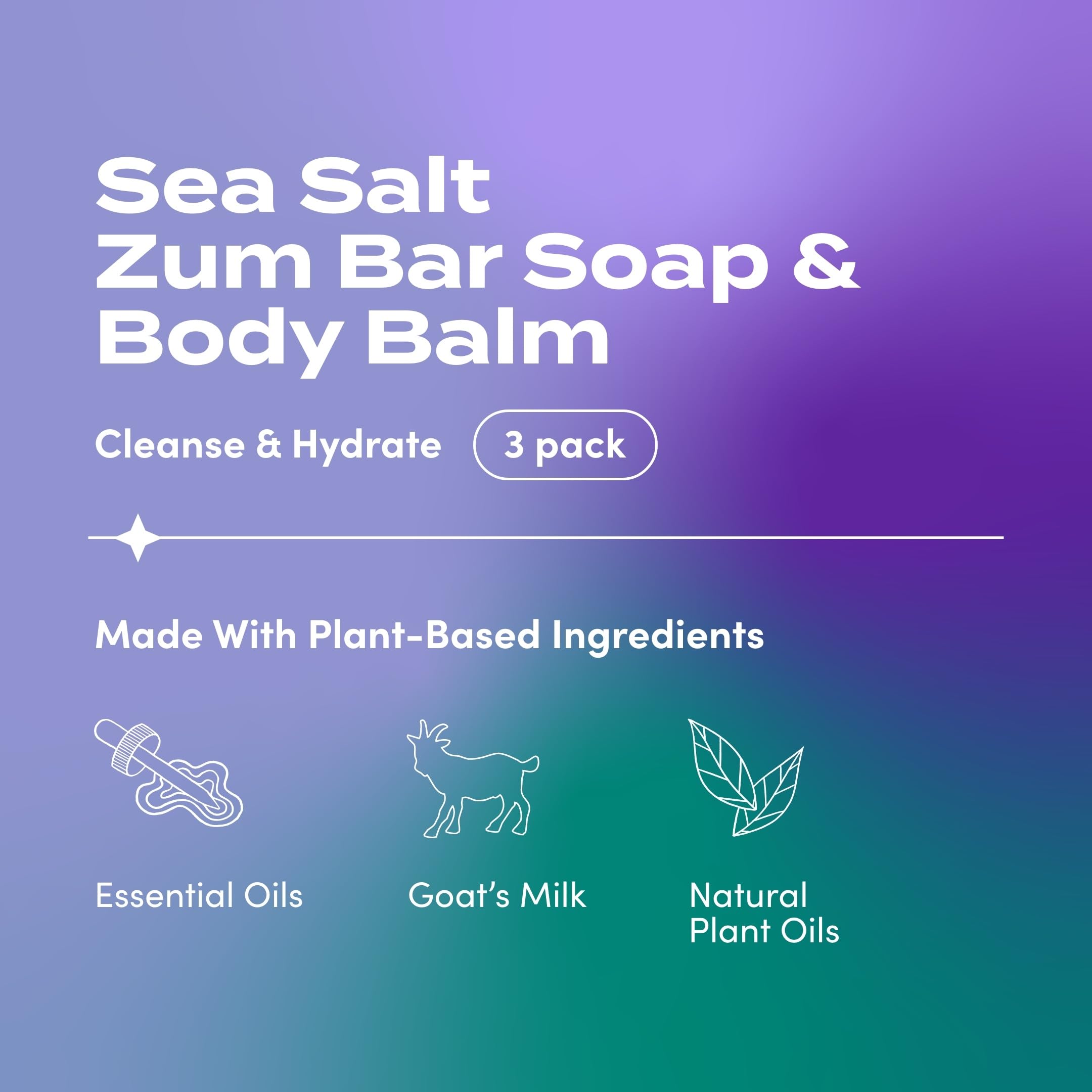 Indigo Wild Zum Bar Goat's Milk Soap Bundle - Sea Salt Scented (2x 3oz Soap Bars + 1x 2.5oz Moisturizing Zum Rub) | Natural Skincare Gift Set for Dry Skin & Relaxing Bath Time