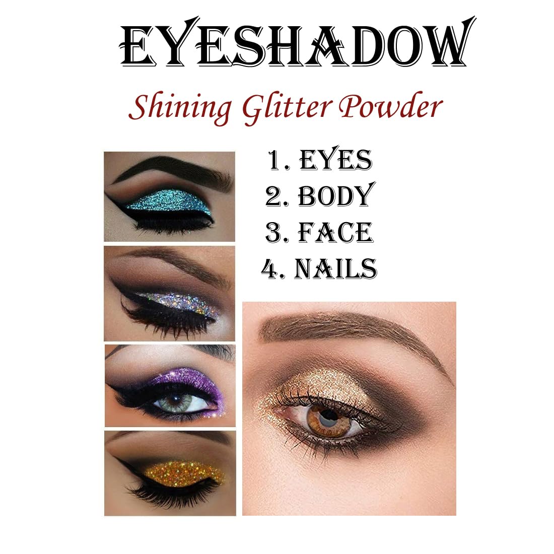 Vozwa Holographic Glitter Eyeshadow Palette - Shimmery Metallic Finish with Golden, Silver, Grey, Copper, Sky Blue & Green Shades | Long Lasting Eye Makeup for Party, Festival & Night Out Looks