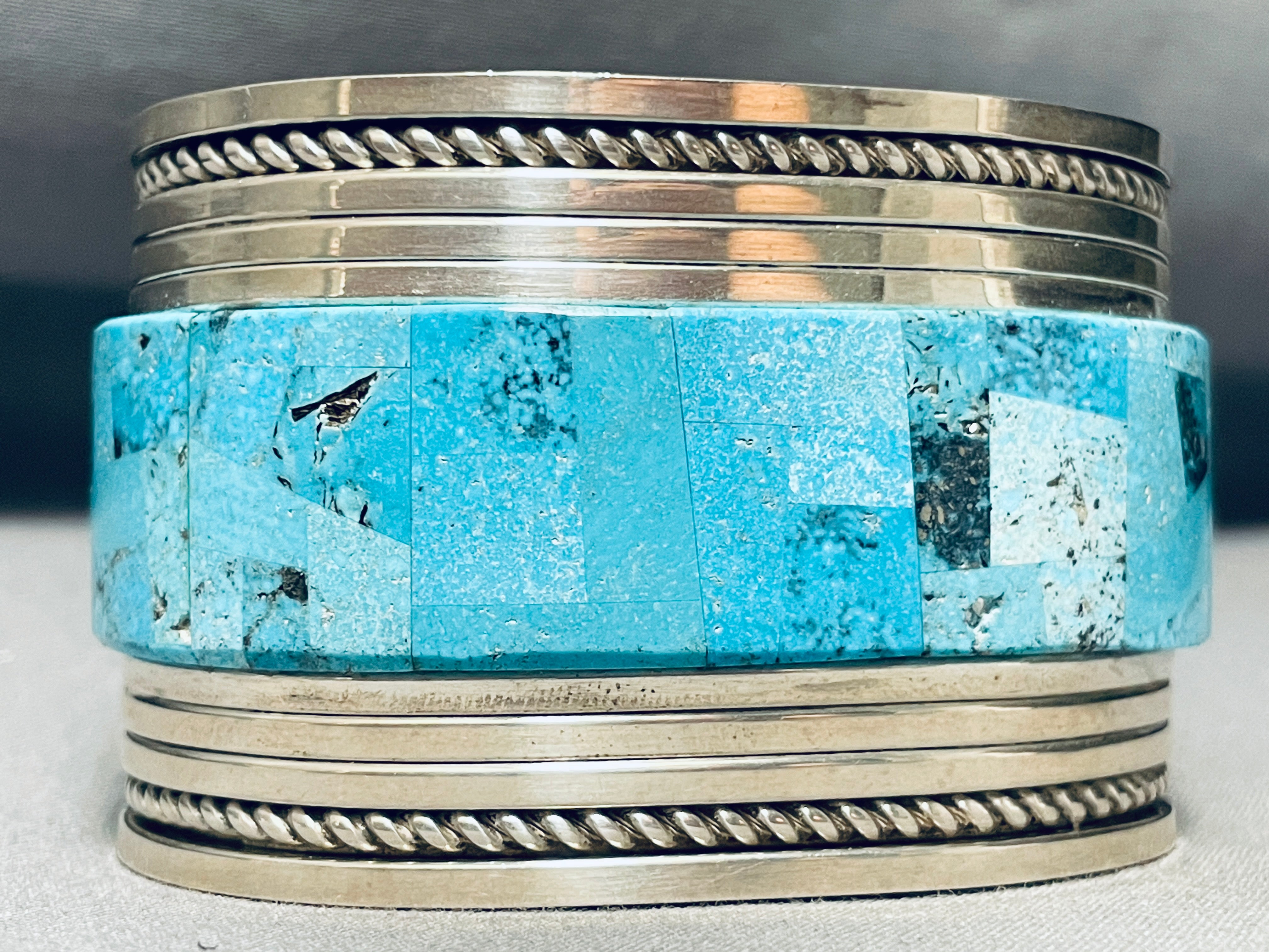 Vintage Navajo Sterling Silver Turquoise Inlay Bracelet - 167g Handmade Native American Jewelry for Women, Boho Chic Accessory, Perfect for Festivals & Special Occasions