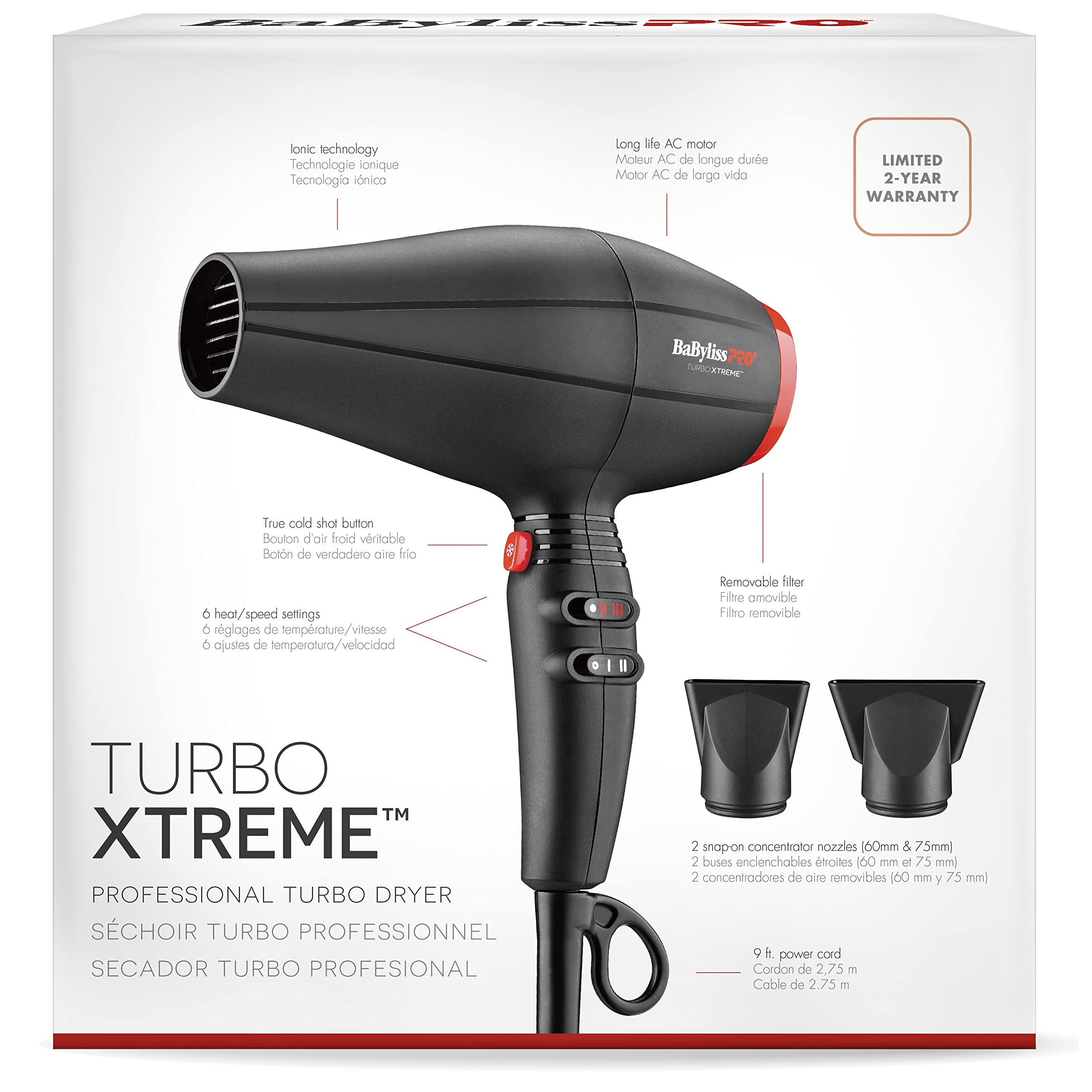 BabylissPRO Turbo Extreme Hair Dryer - Professional 1875W High-Speed Ionic Blow Dryer for Salon-Quality Results at Home | Perfect for Styling, Volumizing & Fast Drying