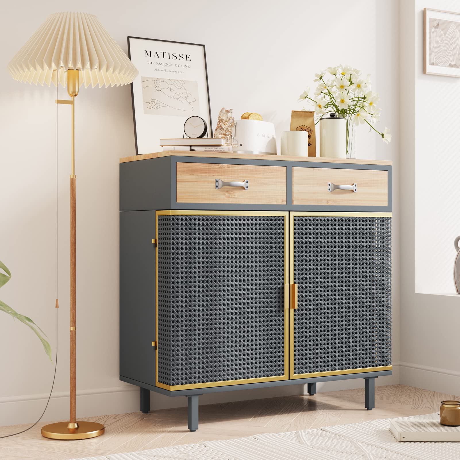 WIILAYOK Modern Sideboard Buffet Cabinet - 2 Door Storage Cupboard with 2 Drawers, Accent Credenza for Living Room, Dining Room, Kitchen, Office & Hallway | Perfect for Home Decor, Storage & Display