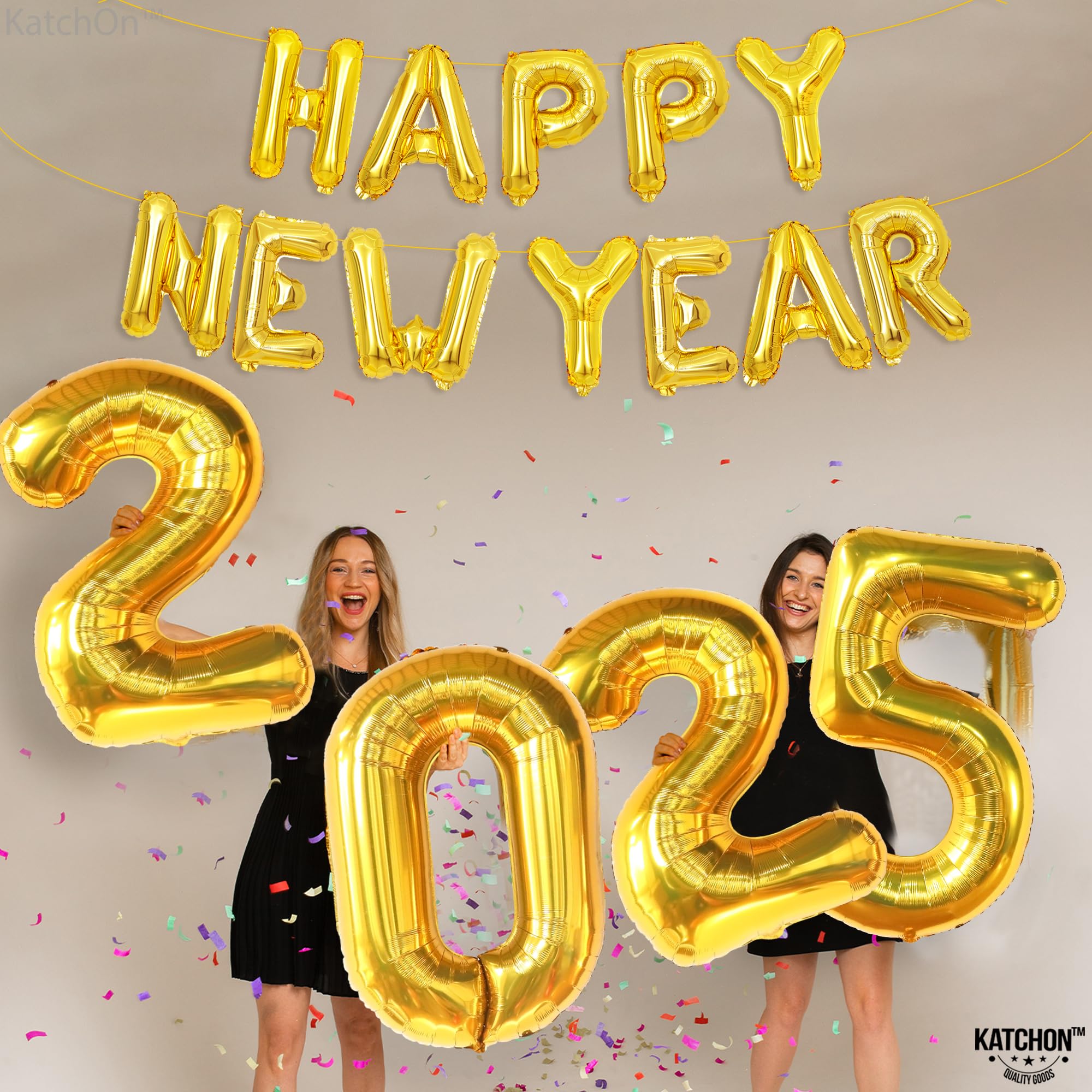 KatchOn Extra Large 40 Inch Gold 2025 Balloons - Happy New Year Party Decorations for NYE Celebrations | New Year's Eve 2025 Balloon Supplies for Countdown Parties, Home Decor & Festive Events