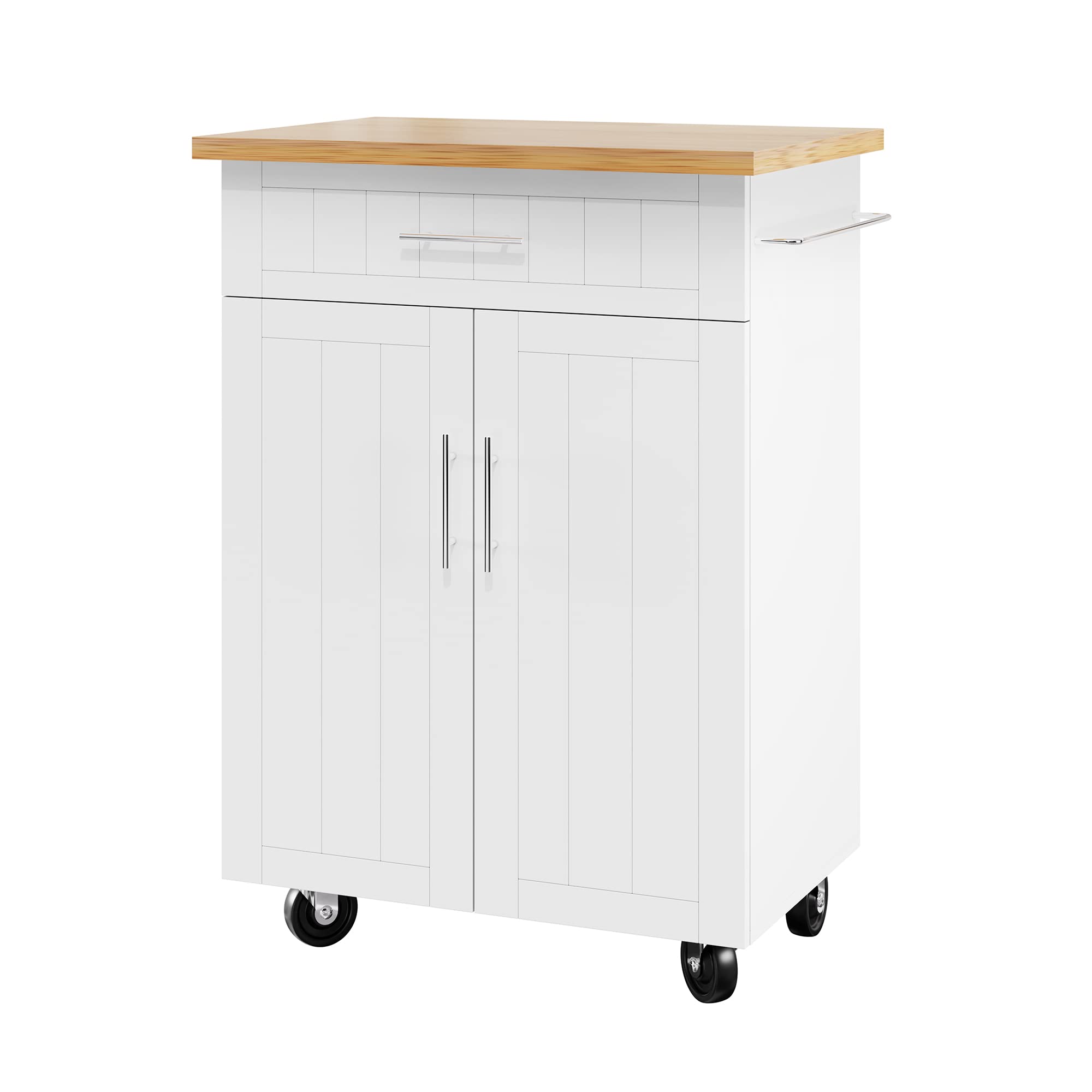 Shintenchi White Kitchen Island Cart with Storage - Rolling Side Table with Wheels, Large Worktop, Cabinet, Towel Rack & Drawers for Kitchen & Dining Room | Perfect for Meal Prep, Extra Counter Space & Small Apartment Living
