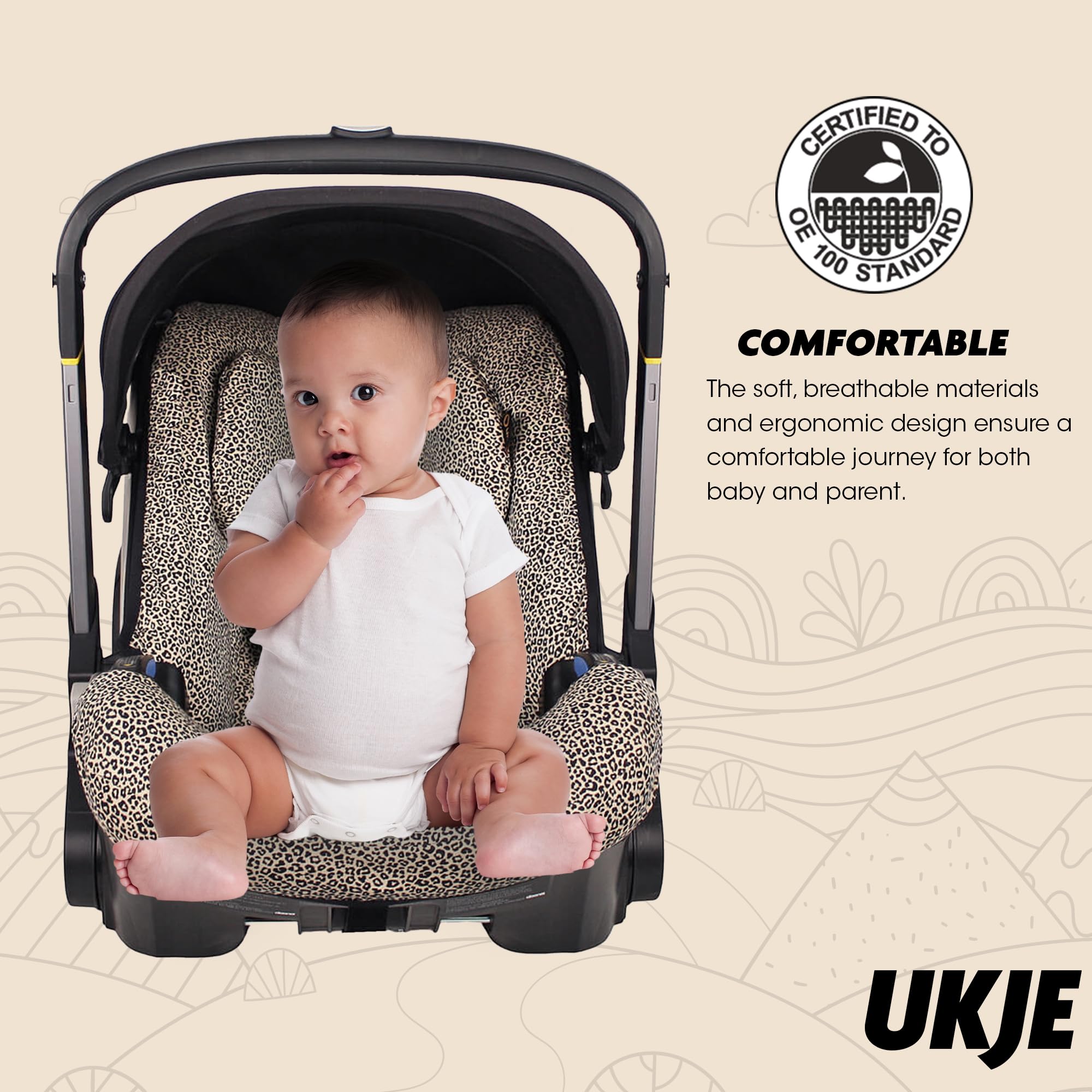 UKJE Premium Cotton Car Seat & Stroller Cover for Doona - Soft Infant Car Seat Liner Protector | Newborn Baby Travel Accessories | Machine Washable & Easy Install | Beige Leopard Print | Perfect for Road Trips & Daily Stroller Use