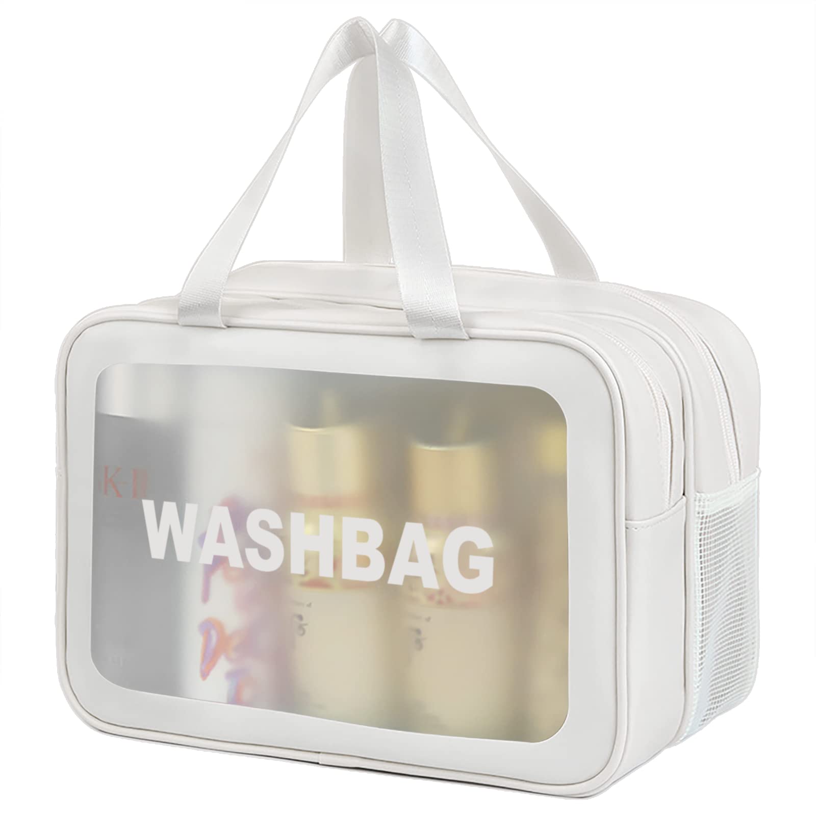 Matte Translucent Travel Toiletry Bag for Women & Men - XL Waterproof Cosmetic Organizer with Handle - Perfect for Makeup, Shampoo & Travel Essentials (White) - Ideal for Airplane Carry-on, Gym & Weekend Getaways