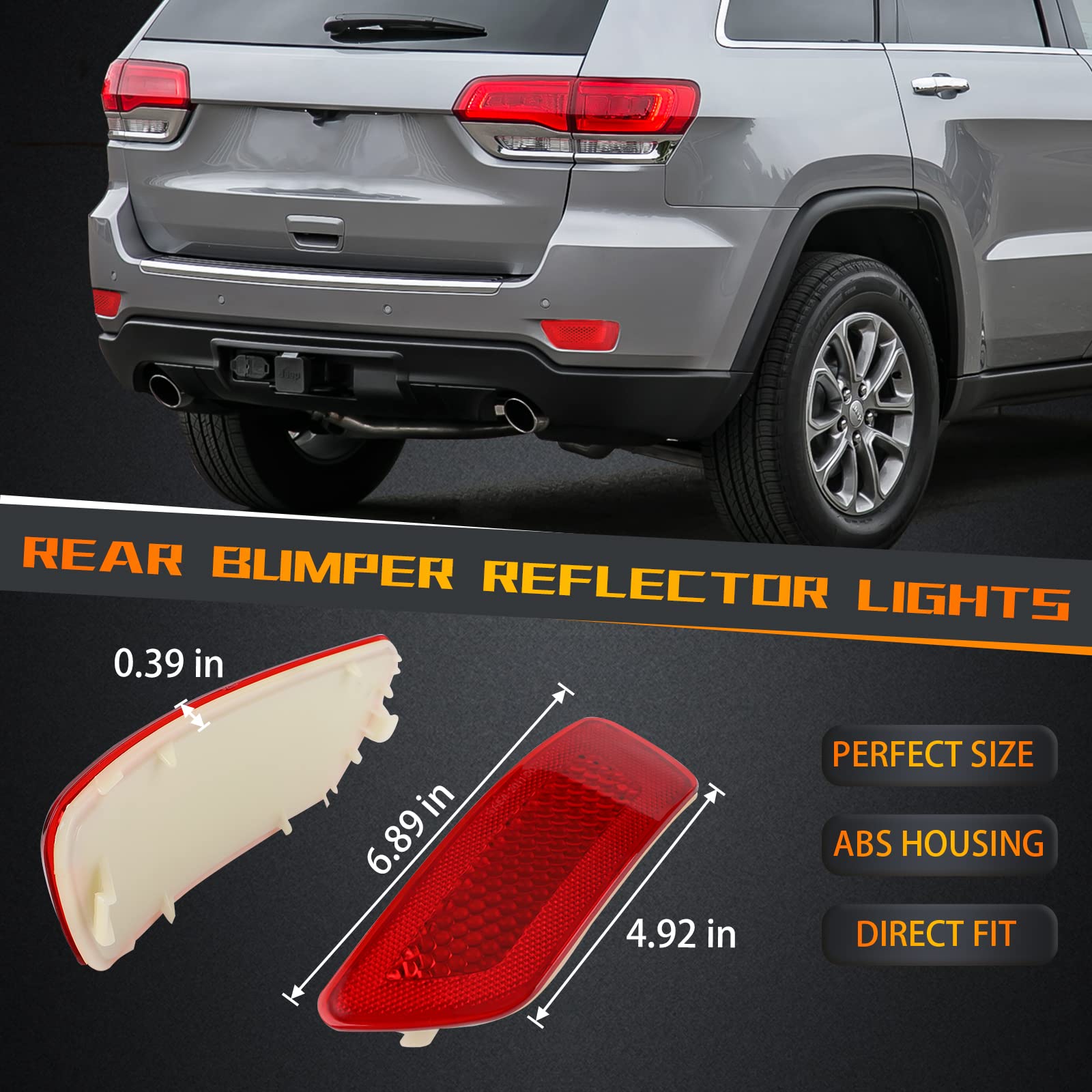 Jeep Grand Cherokee 2012-2018 & Dodge Journey 2012-2020 Rear Bumper Reflector Light - Red LED Replacement (Left & Right) Compatible with Part #57010720AC, 57010721AC - Perfect for Night Driving Safety & Enhanced Visibility