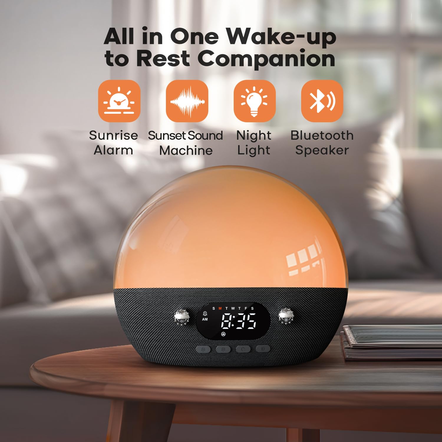 **Dekala RestOnn Sunrise Alarm Clock with Sunset Simulation - 7-Day Programmable Dual Alarm, White Noise & Natural Sounds for Sleep, Bluetooth Speaker, Amber Night Light & Smart App Control (Black) – Perfect for Bedrooms, Meditation & Relaxation**