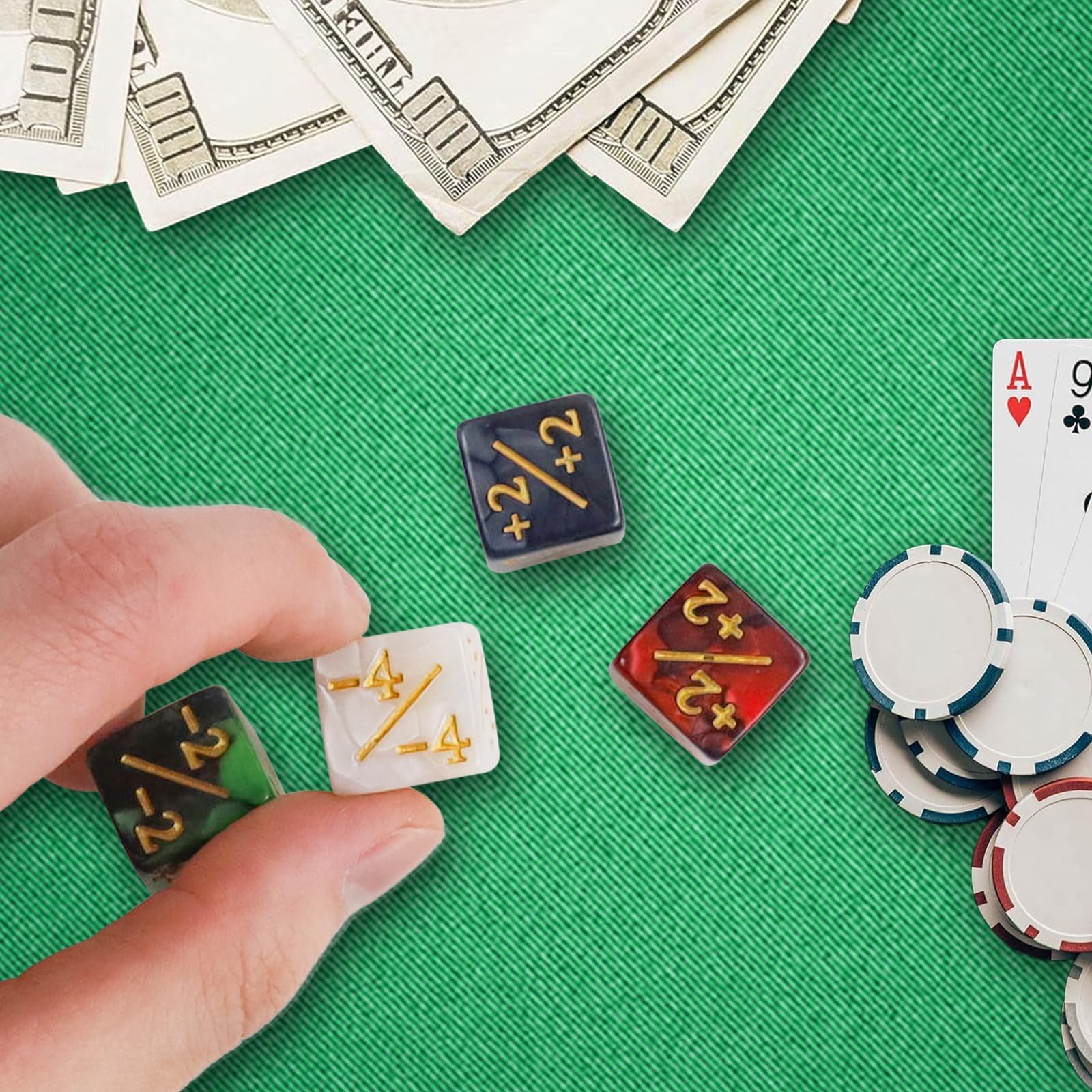 48-Piece MTG Dice Set for Magic The Gathering - Counters, Tokens, Glitter & Sparkle Dice with Loyalty Markers - Compatible with MTG, CCG, TCG Games - 4 Styles (Red, Green) - Perfect for Game Nights & Tournaments