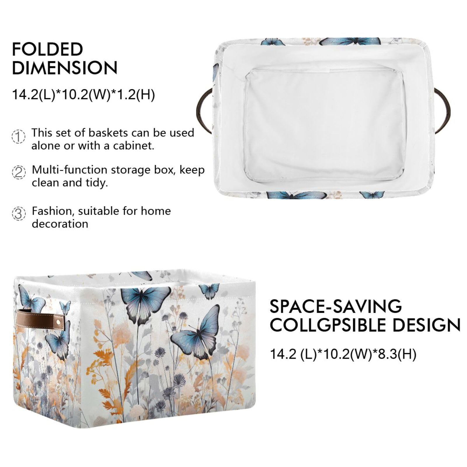 Foldable Canvas Storage Baskets with Handles - 2 Pack Rectangle Fabric Organizer Box for Clothes, Home & Office Organization | Perfect for Closet Shelves, Bedroom Decor & Laundry Storage