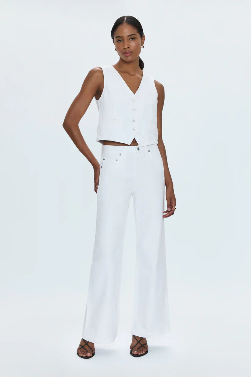 Jadyn Low Slung Palazzo Jean in Vivid White - High Waist Wide Leg Pants for Women | Comfortable Stretchy Denim Trousers | Perfect for Casual Wear, Office Outfits & Date Nights