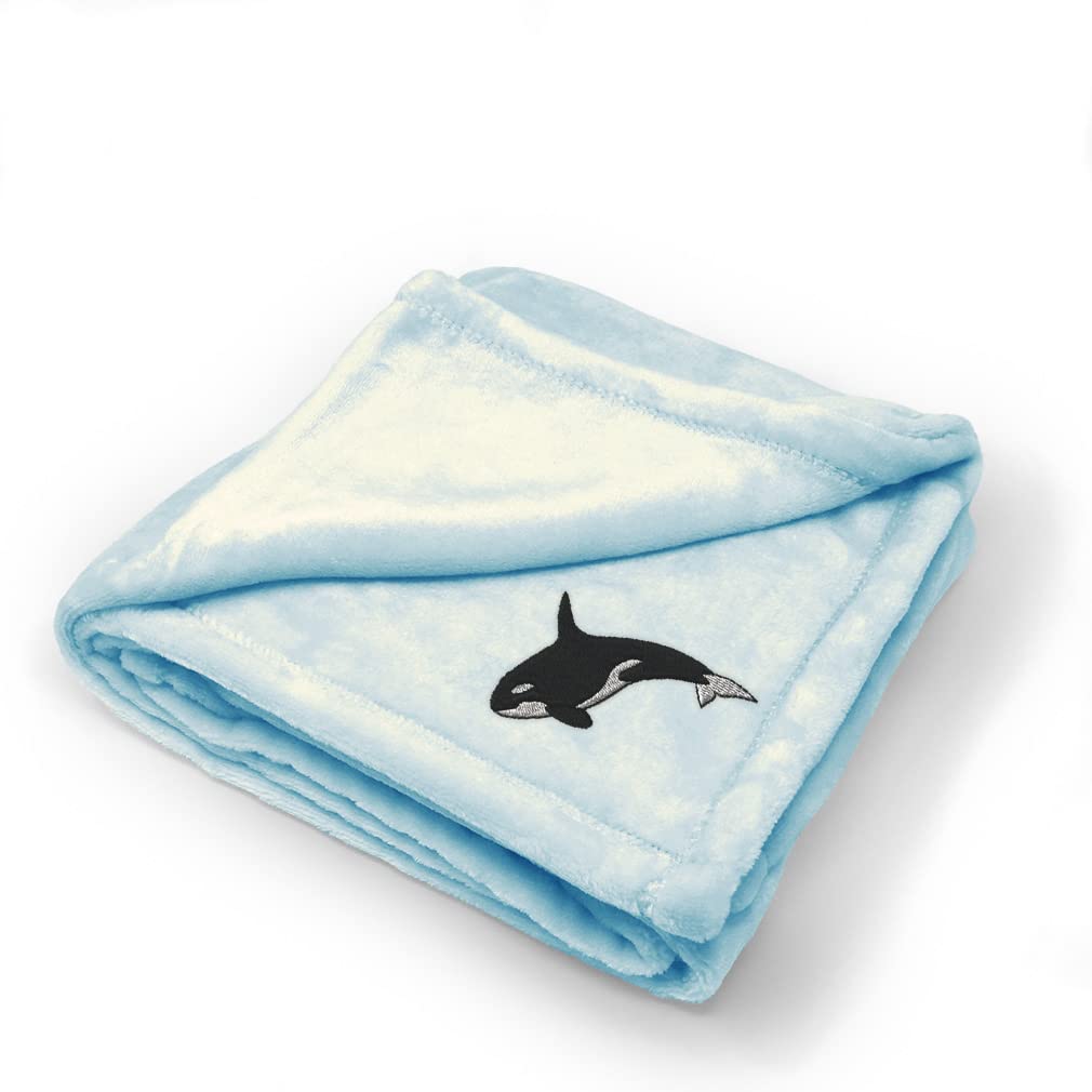 Custom Embroidered Baby Blankets for Boys & Girls - Soft Nursery Bedding with Orca Design | Perfect for Cribs, Strollers & Gift Giving
