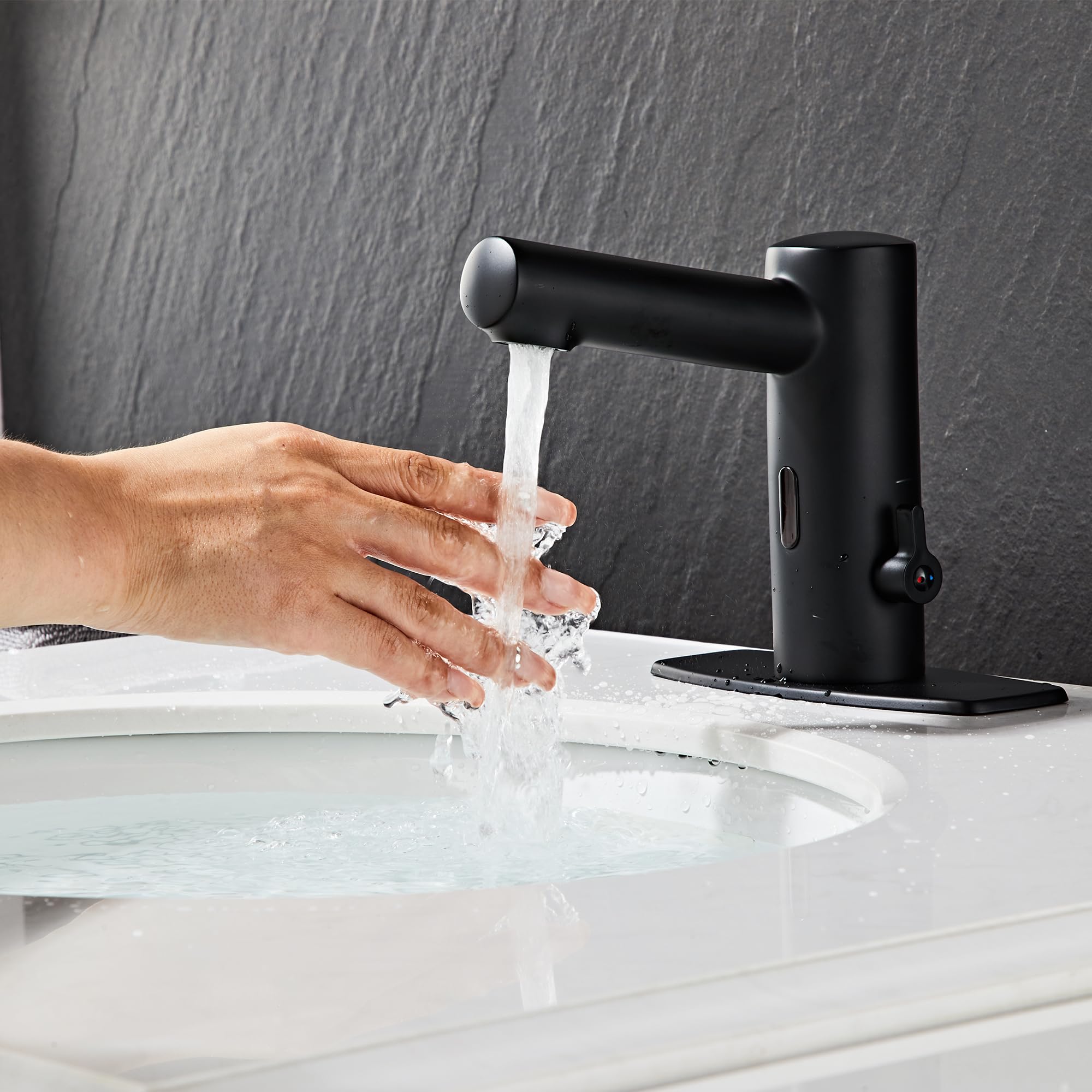 Automatic Touchless Bathroom Sink Faucet with Motion Sensor - Hands-Free Sensor Activated Water Tap for Hotel, Hospital & Home - Matt Black Finish (CEC DOE Certified) - Perfect for Hygienic Washrooms and Public Spaces