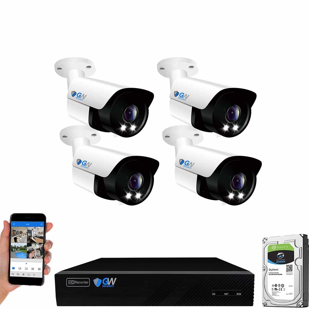 GW Security 8 Channel 4K NVR H.265 8MP Full-Color Night Vision Security Camera System with 4 Ultra HD 4K IP Two-Way Audio Outdoor PoE Cameras | Smart AI Human Detection | Ideal for Home & Business Surveillance, 24/7 Property Protection