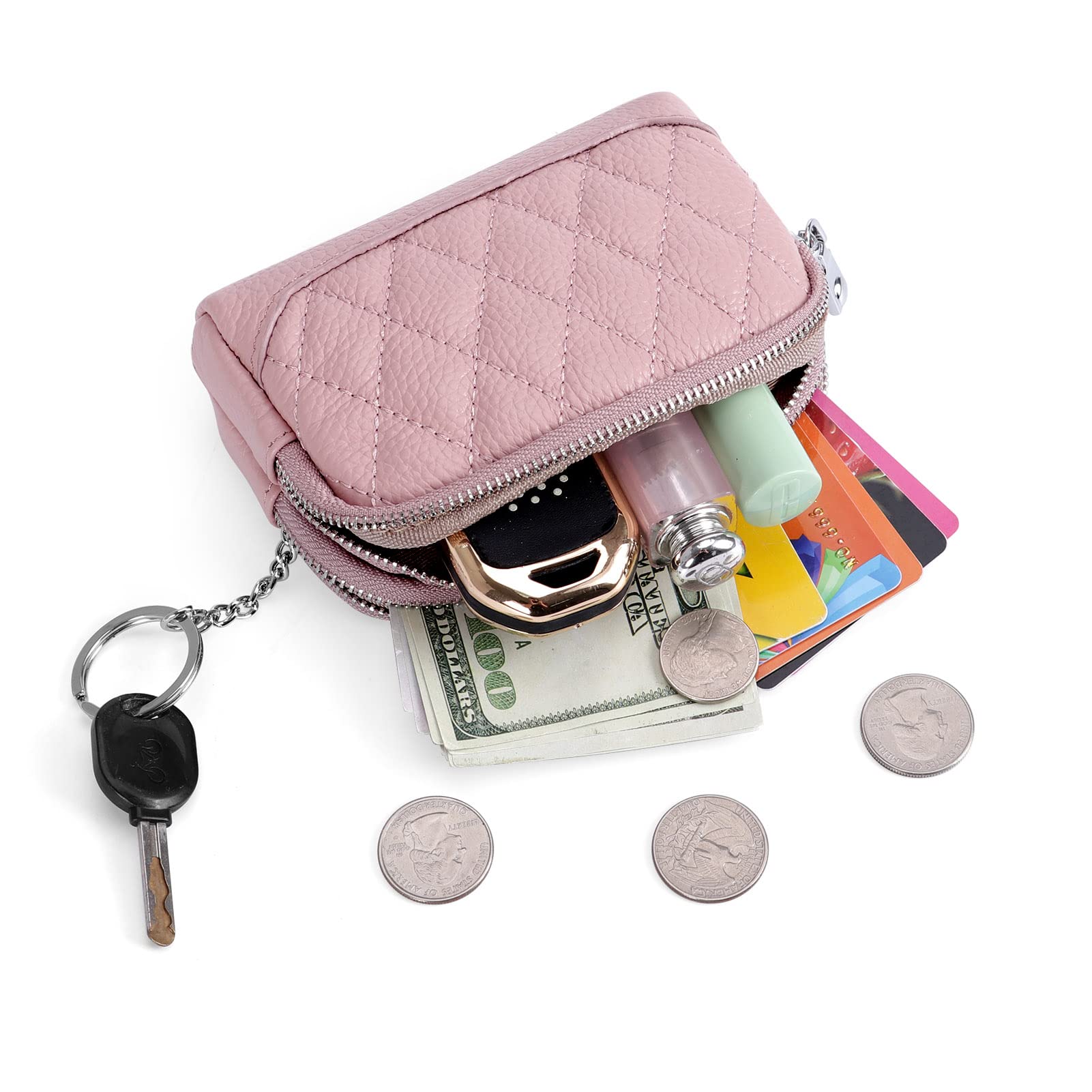 Genuine Leather Small Coin Purse Wallet for Women - Compact Change Holder with Keychain Ring - Perfect for Keys, Coins & Cards (Daily Use, Travel, Gift Idea)