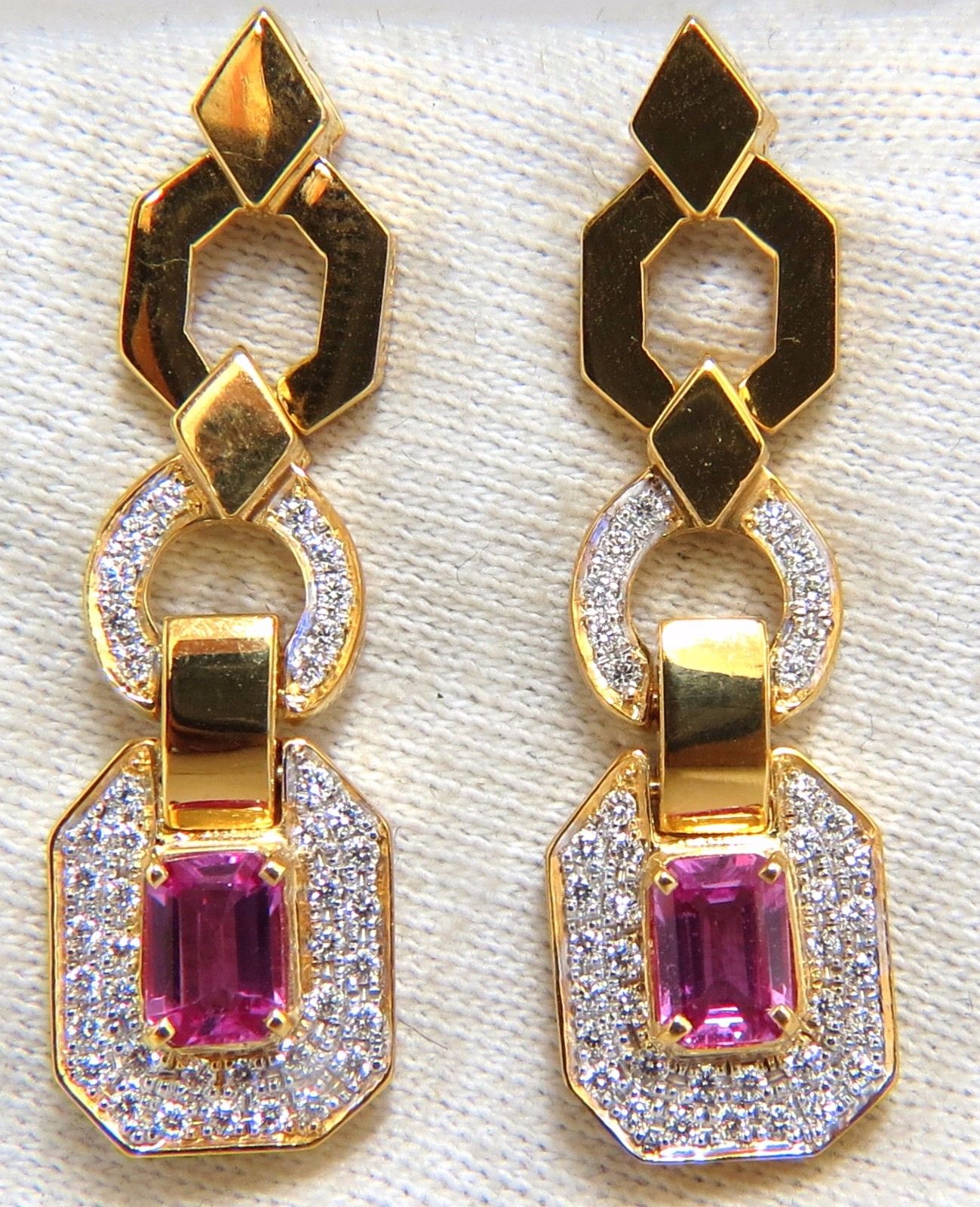 2.94ct Natural Pink Sapphire & Diamond Dangle Earrings in 14K Gold - Vivid Prime Color for Women's Elegant Evening Wear & Special Occasions