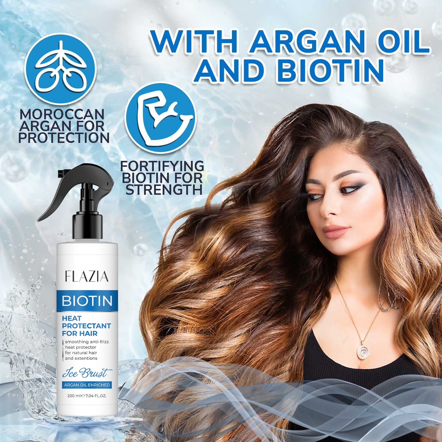 Flazia Ice Blast Heat Protection Spray for Hair Straightening - Sulfate & Paraben Free (200ml) - Thermal Shield for Men & Women - Perfect for Styling, Blow Drying & Flat Ironing