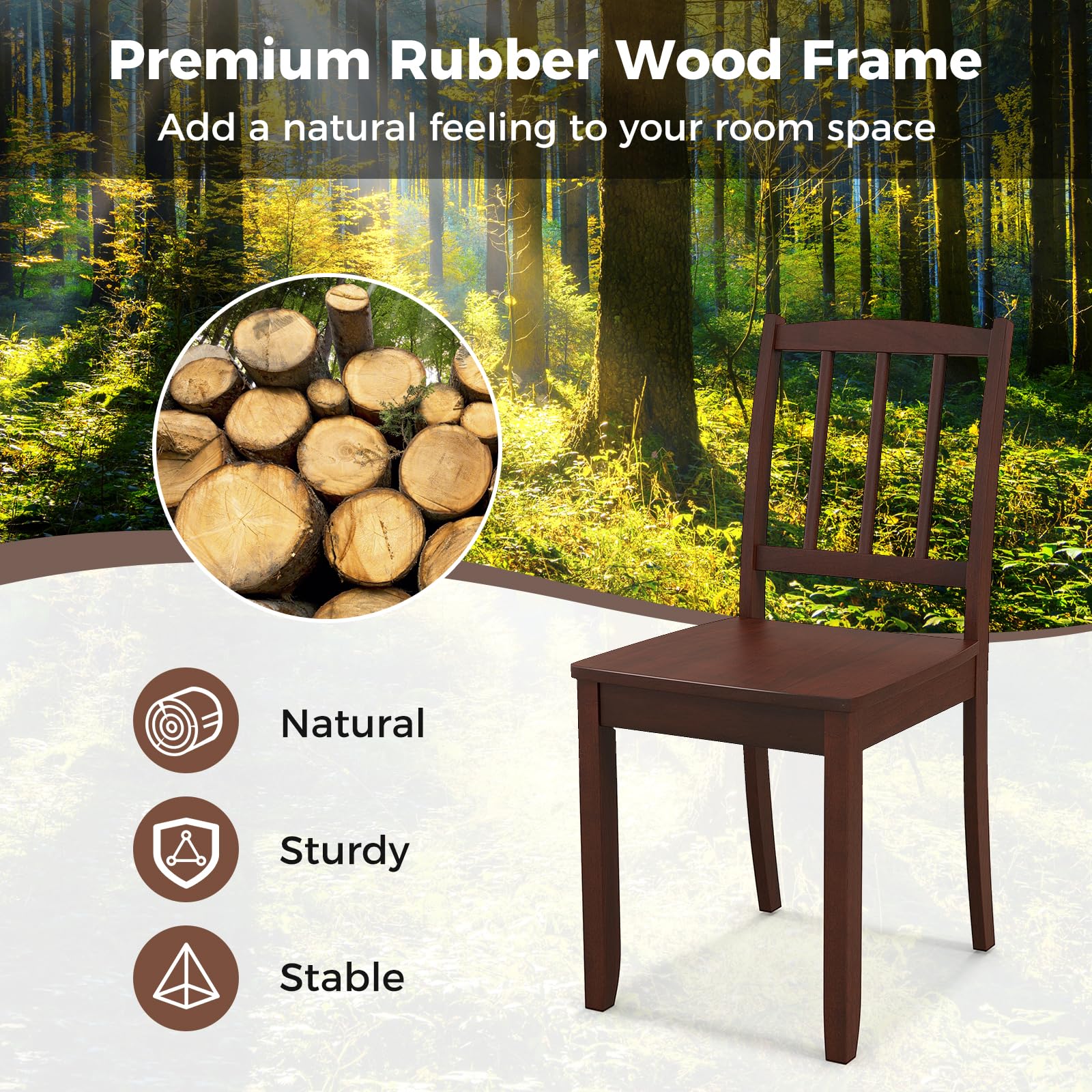 Giantex Farmhouse Dining Chairs Set of 4 - Modern Kitchen Chairs with Rubber Wood Legs & Curved Backrest - Ladder Back Diner Chairs for Dining Room, Kitchen, Study - 400 LBS Weight Capacity - Brown Wooden Side Chairs - Perfect for Farmhouse Decor, Small Spaces & Family Gatherings