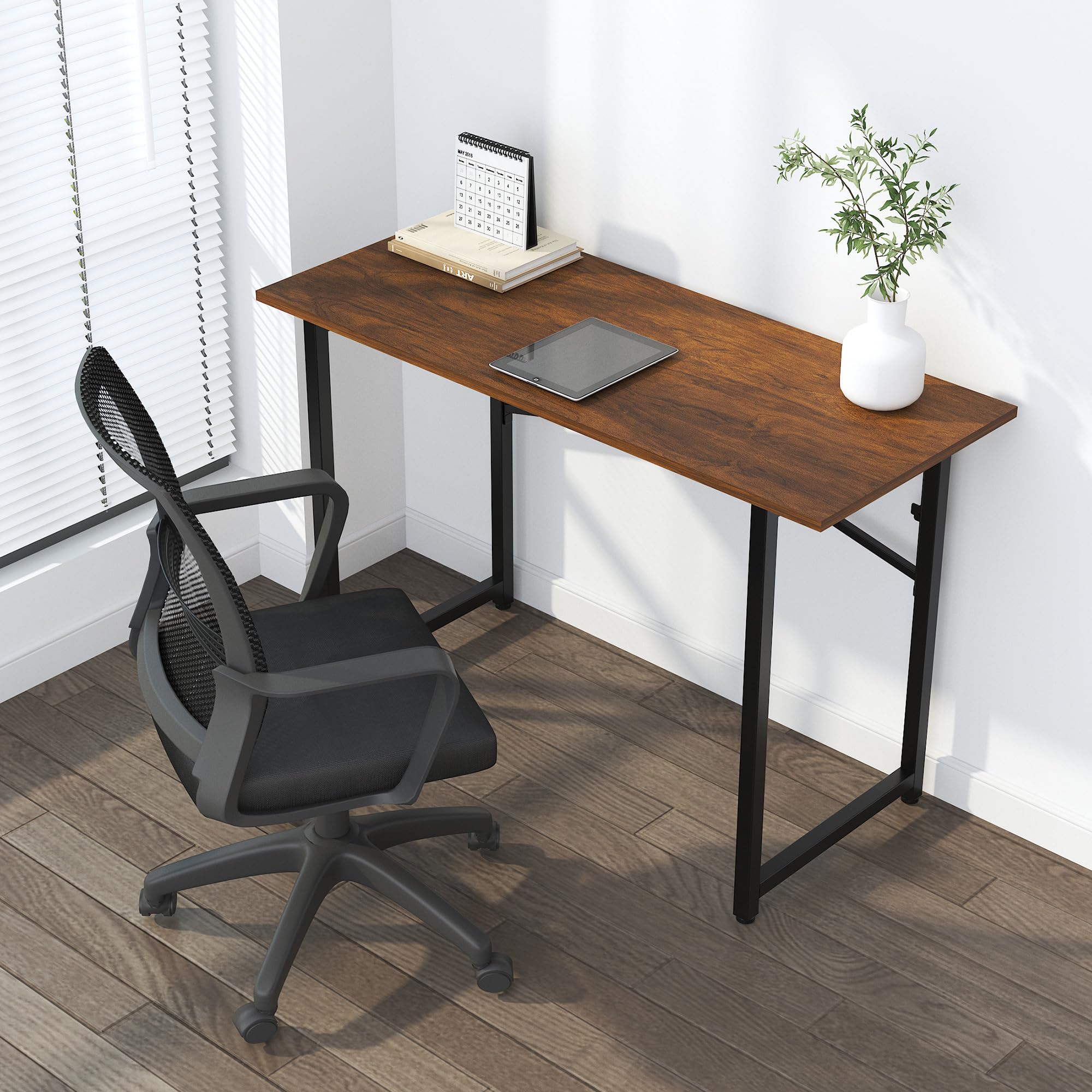 47 Inch Folding Desk - No Assembly Required Computer Desk for Home Office, Gaming & Camping | Portable Writing Table with Mahogany Finish | Perfect for Small Spaces, Dorm Rooms & Outdoor Use