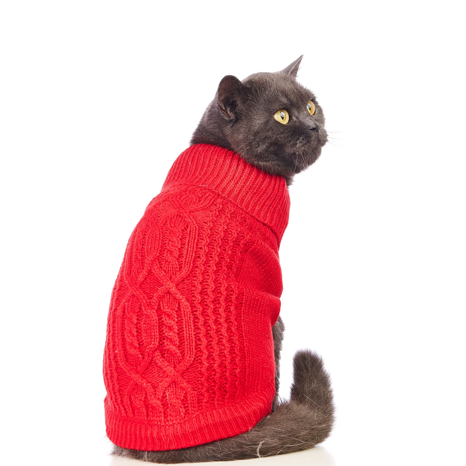 Jnancun Cat Sweater - Turtleneck Knitted Sleeveless Winter Cat Clothes for Small Dogs & Cats - Warm Pet Outfits for Cold Weather (Small, Red) - Perfect for Indoor & Outdoor Winter Adventures