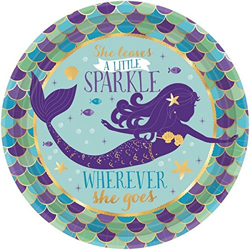 Mermaid Party Supplies for 16 Guests - 16 Plates, 16 Napkins, Purple Balloons & Mermaid Balloon Decorations | Perfect for Birthday Parties, Baby Showers & Themed Events