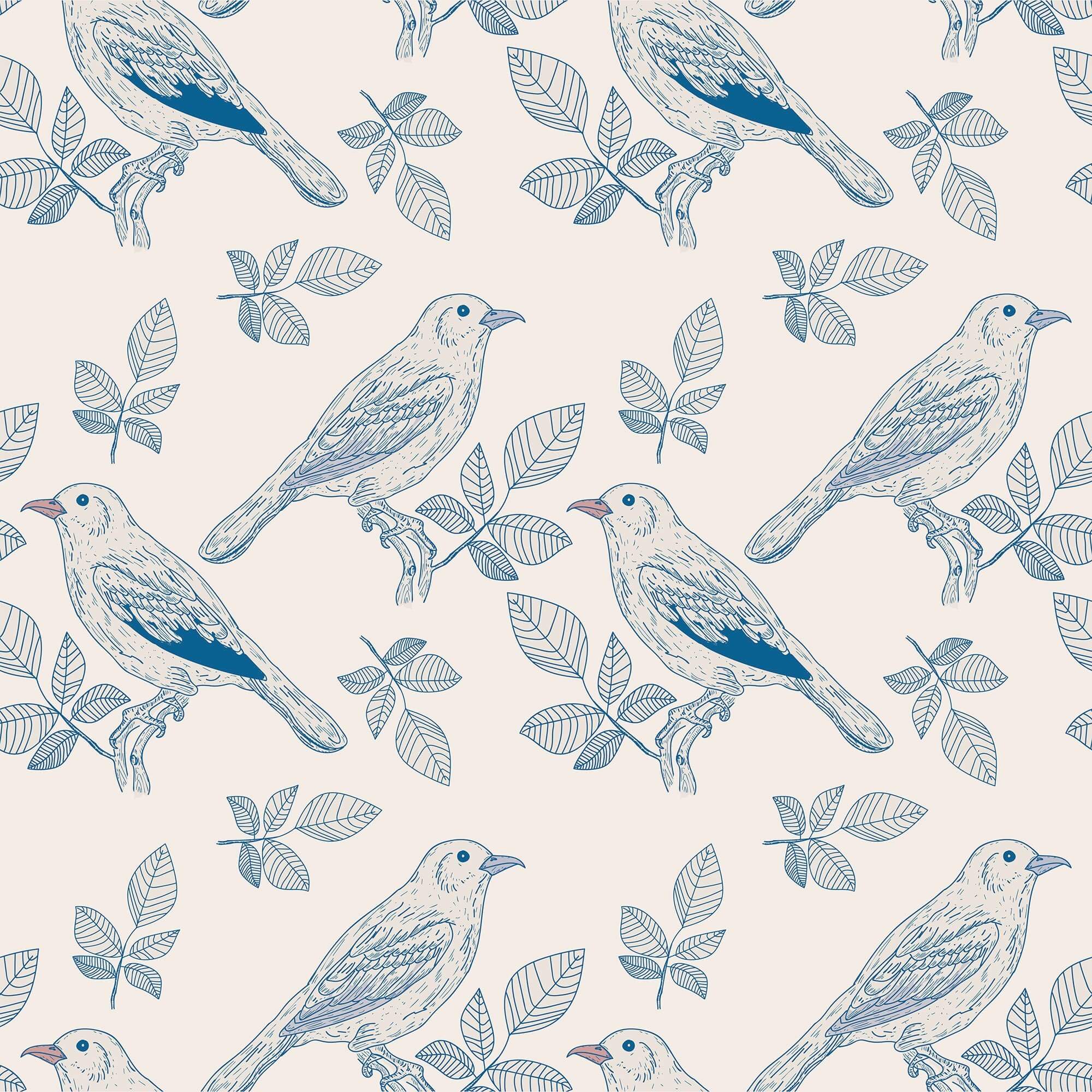 Silver and Blue Floral Animal Peel and Stick Removable Wallpaper 3836 - Self-Adhesive Decorative Wall Covering for Bedroom, Nursery, Living Room, Dorm