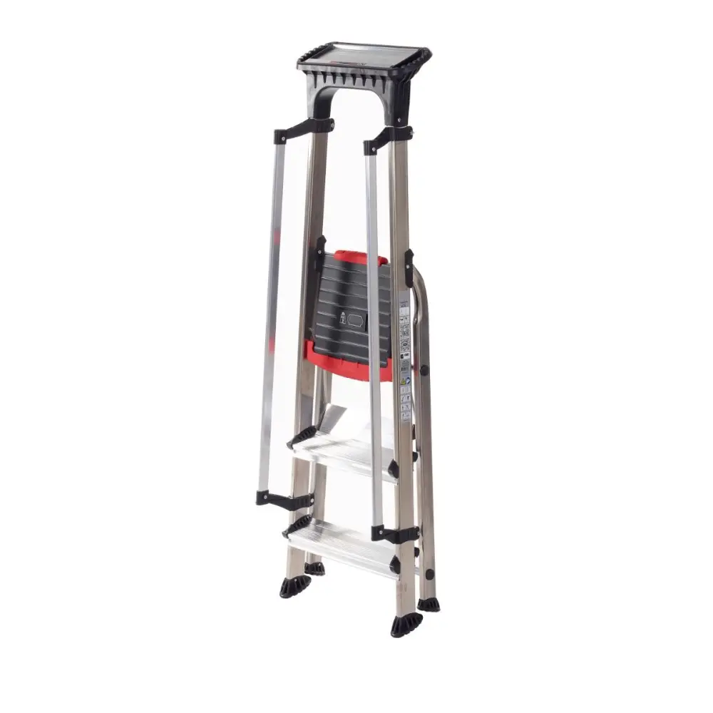 Heavy Duty Double Decker Aluminum Stepladder with Tool Tray - Perfect for Home Improvement, Garage Organization & Construction Work