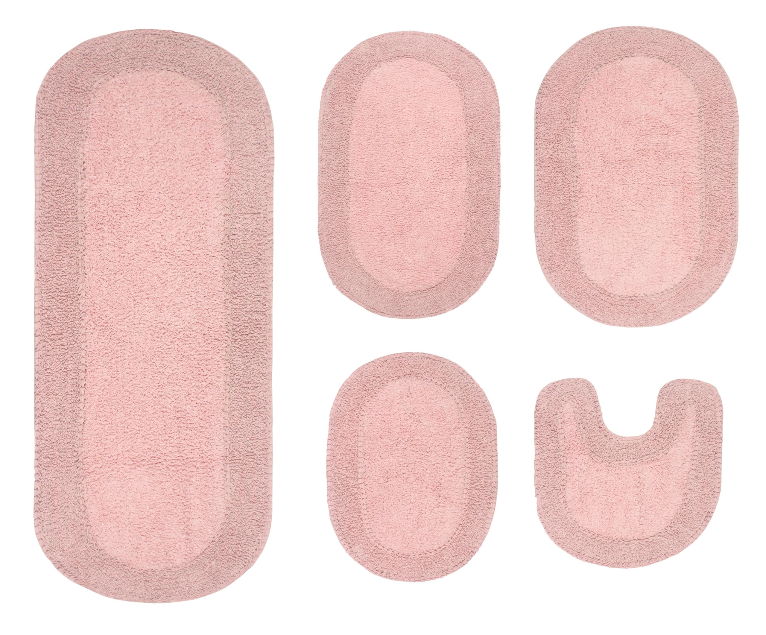 Home Weavers Double Ruffle Collection 100% Cotton Bathroom Rugs Set - Ultra Soft, Absorbent & Washable Non-Slip Bath Mat, Kitchen Floor Mat (5-Piece Set, Pink) for Bathroom Safety, Spa-Like Comfort & Stylish Home Decor