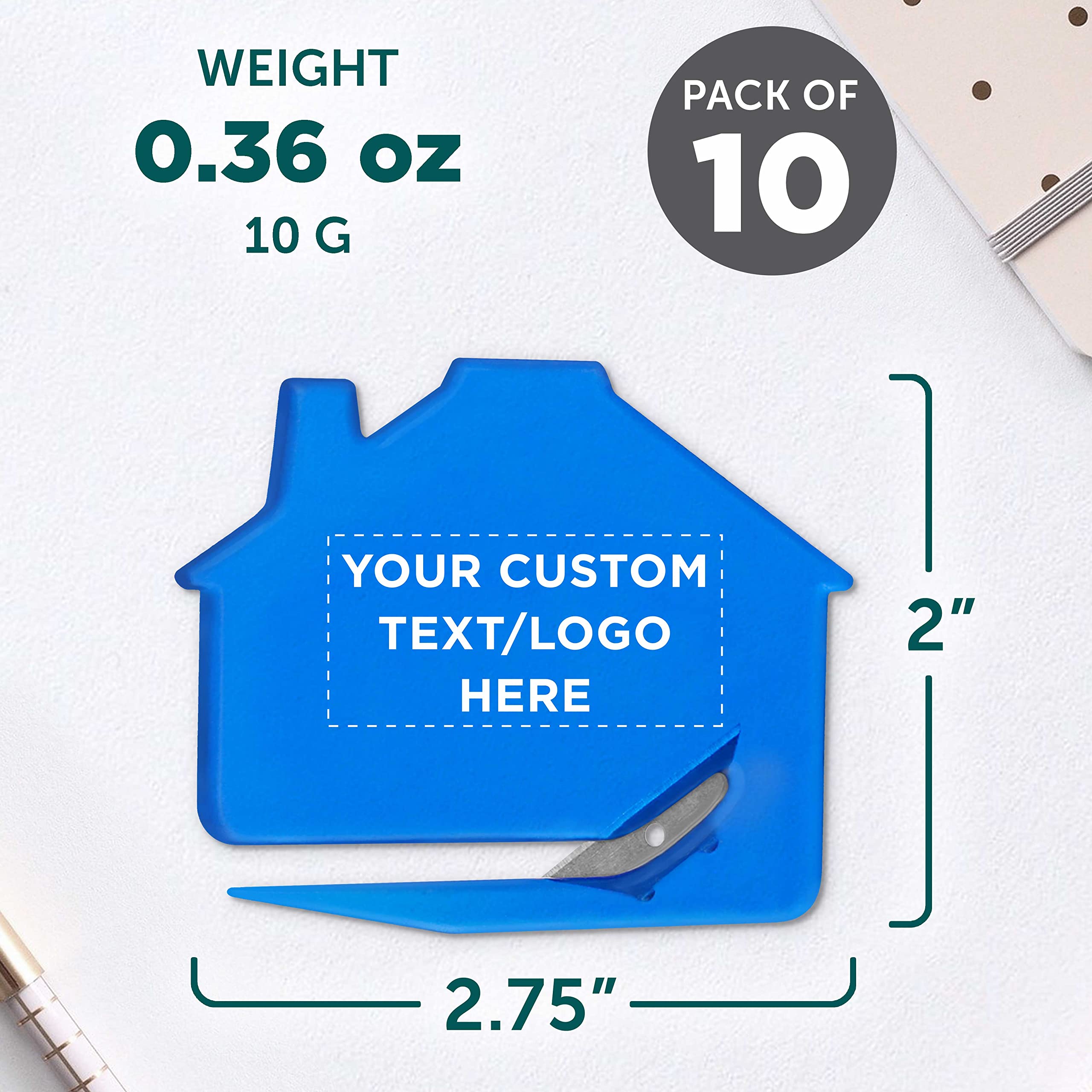 Personalized Custom House Letter Openers Set of 10 - Bulk Pack for Home & Office Use - TBlue - Perfect for Mail Opening, Gifts, and Office Supplies