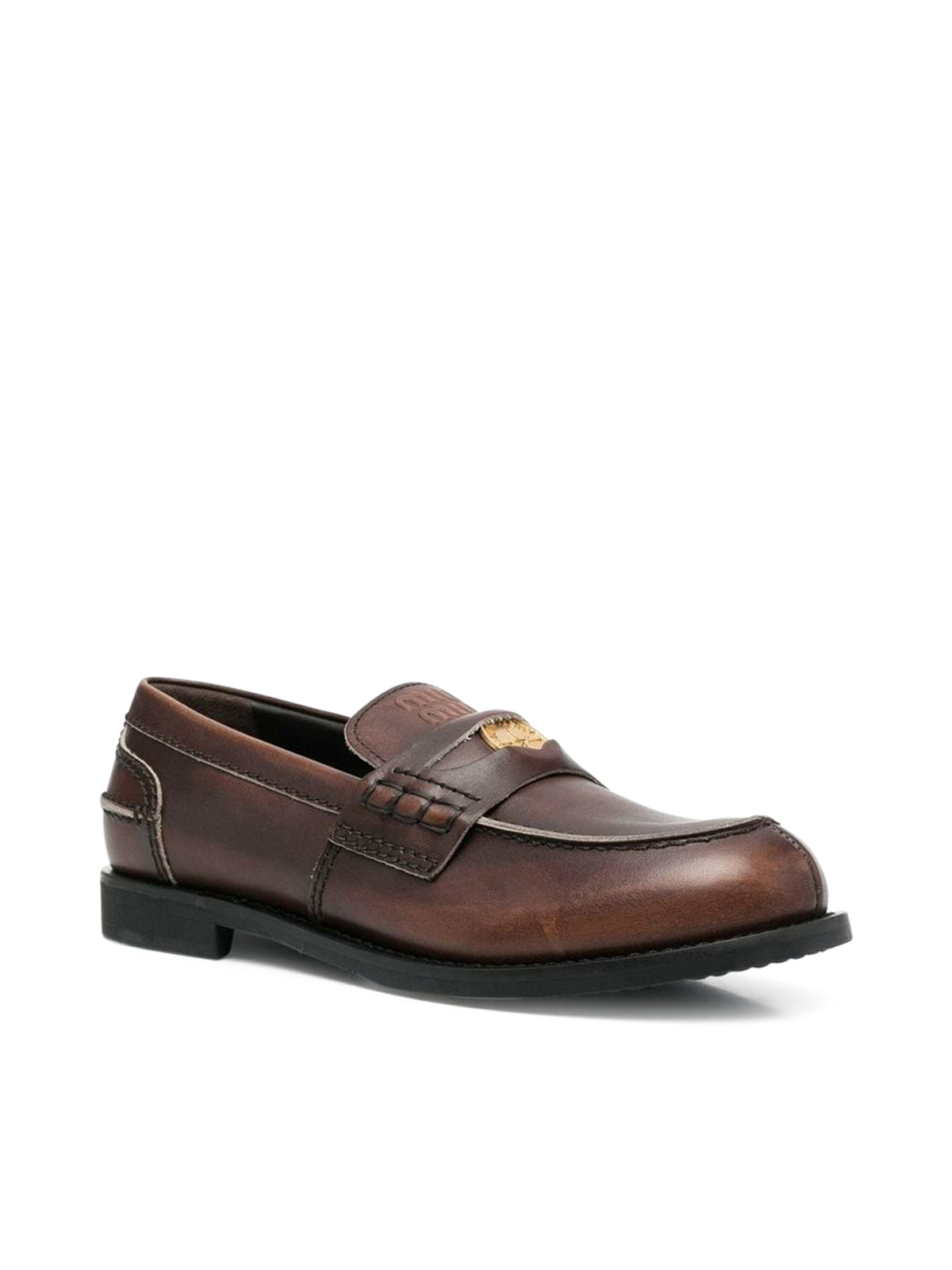 Miu Miu Leather Loafers for Women - Brown Genuine Leather Slip-On Shoes - Comfortable & Stylish Casual Footwear for Work, Office & Everyday Wear
