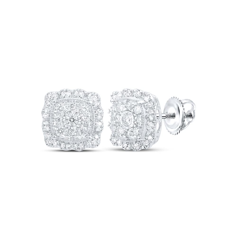 10K White Gold Round White Diamond Stud Earrings for Women - 5/8 Cttw Square Earrings | Dazzlingrock Collection | Perfect for Weddings, Anniversaries & Special Occasions