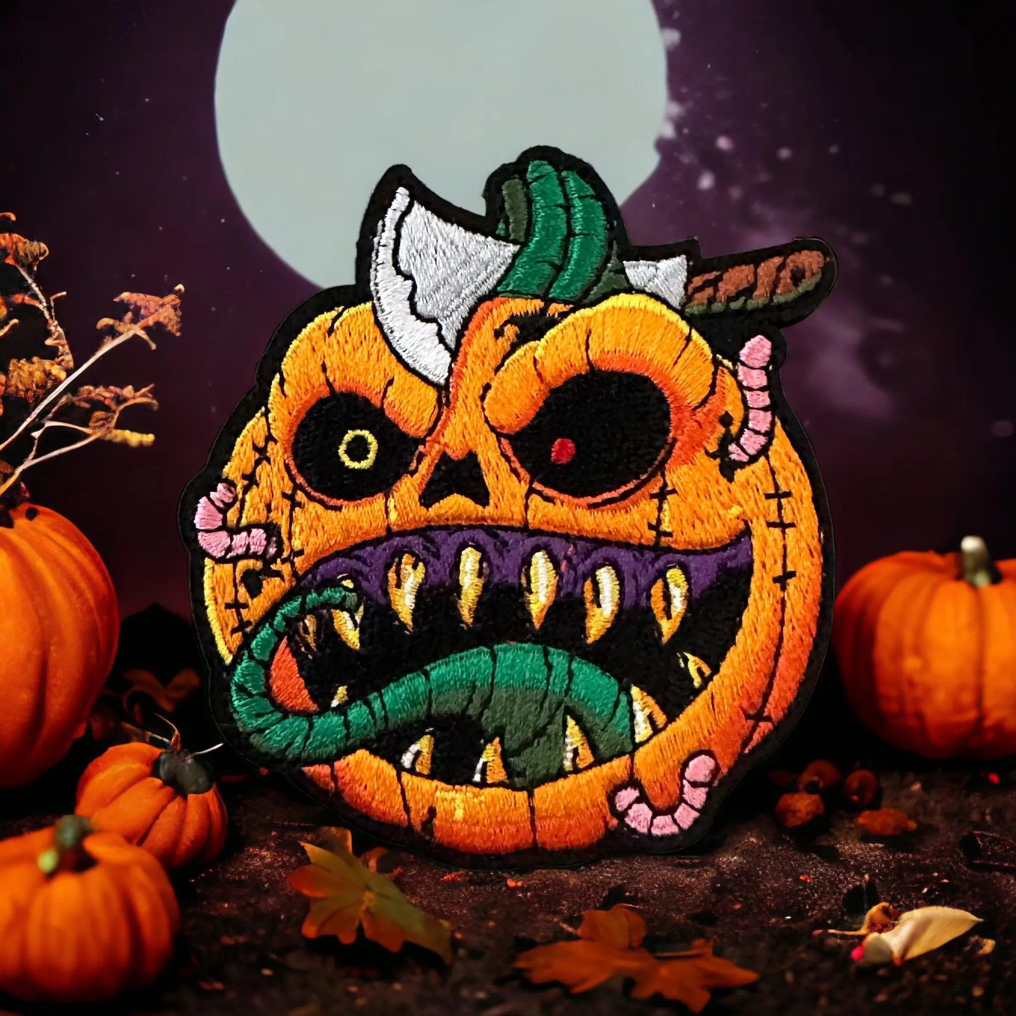 Monsterballs #5 Pumpkin Embroidery Morale Patch - Halloween Military Patch for Tactical Vest, Jacket, Backpack - Perfect for Cosplay, Airsoft & Outdoor Activities