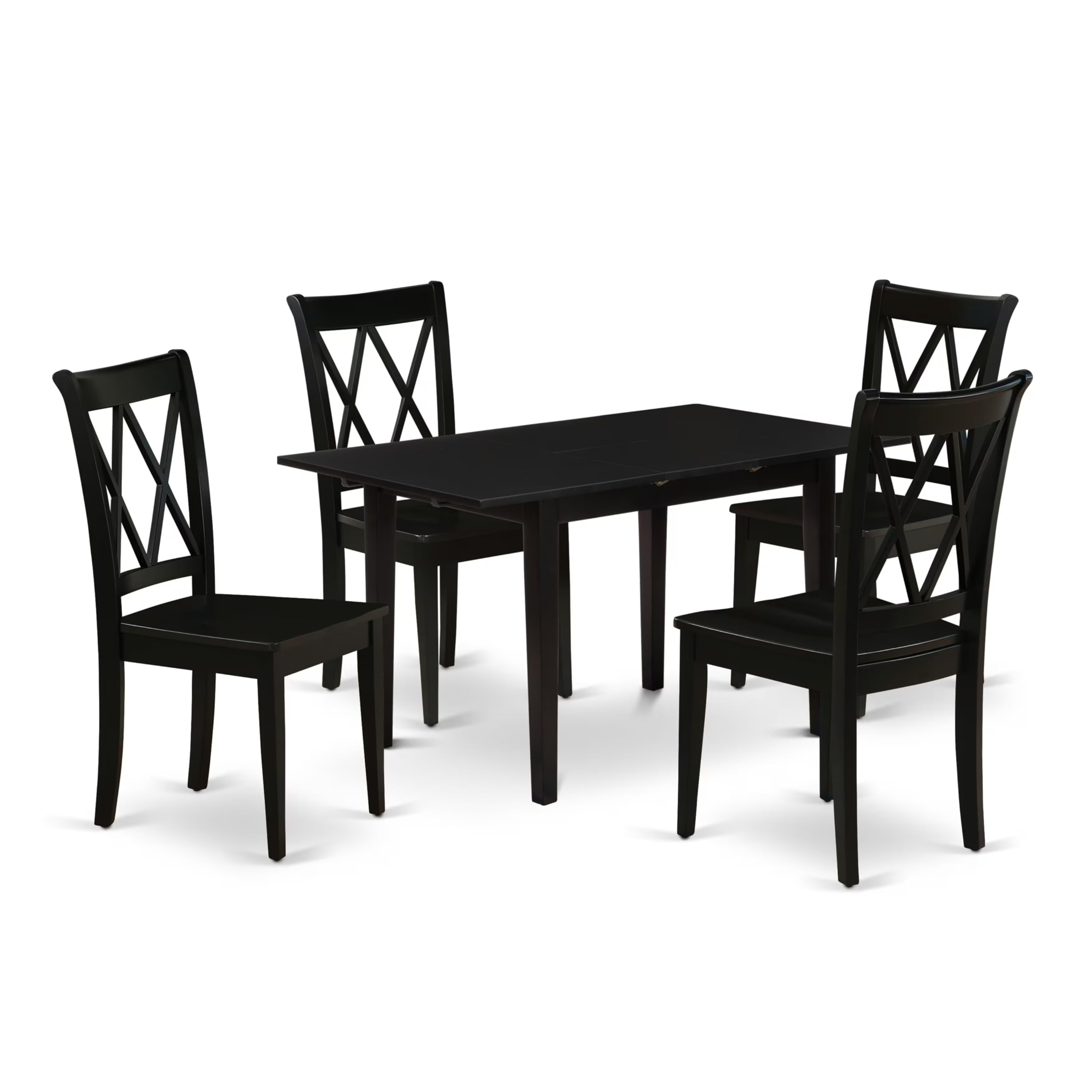 East West Furniture 5-Piece Black Dining Table Set with Butterfly Leaf - 32x54 Inch Rectangle Kitchen Table & 4 Chairs - Perfect for Small Spaces, Breakfast Nooks & Compact Dining Areas