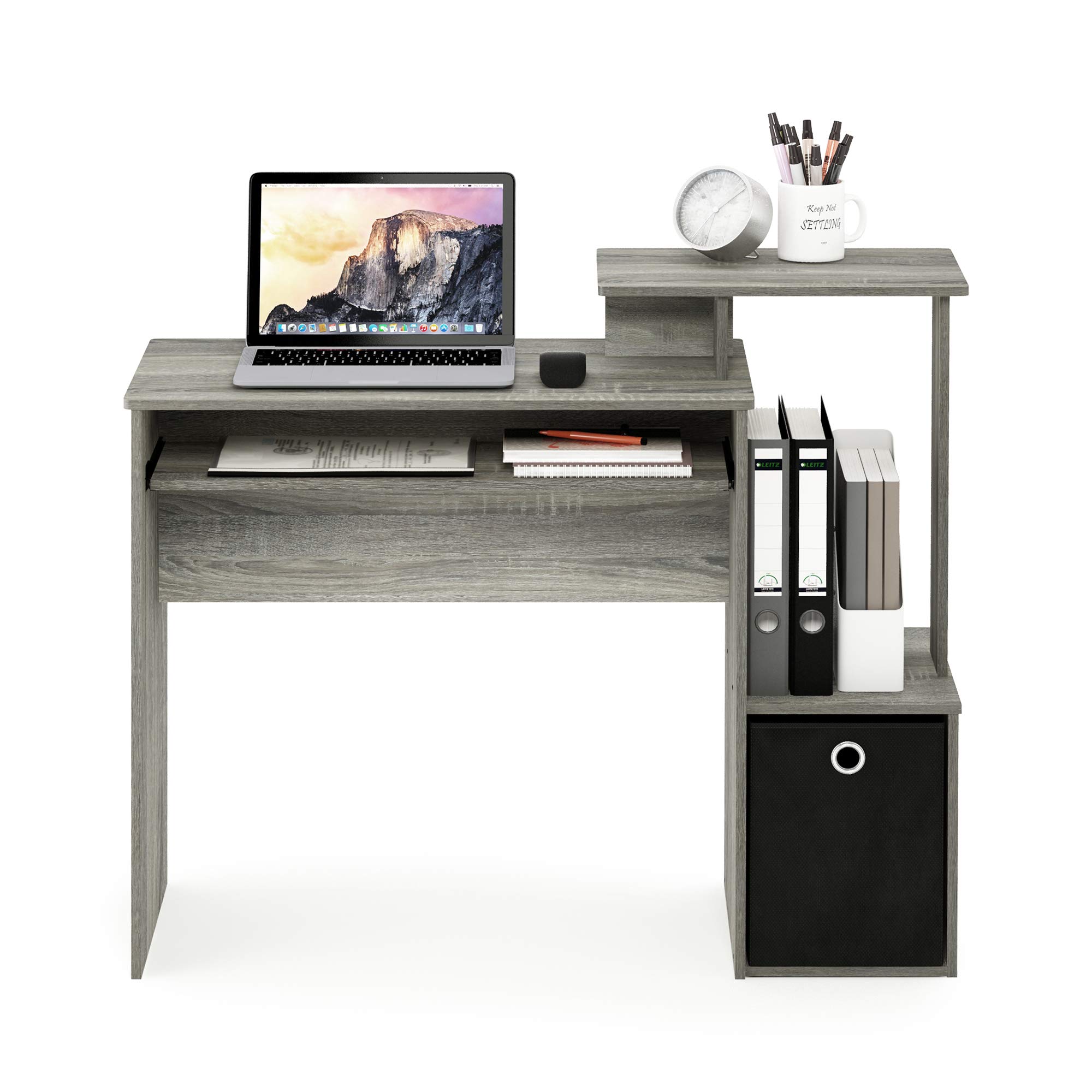 Furinno Econ Multipurpose Home Office Computer Desk - Compact Writing Workstation with Storage Shelf, French Oak Grey Finish | Perfect for Small Spaces, Dorm Rooms & Remote Work Setup