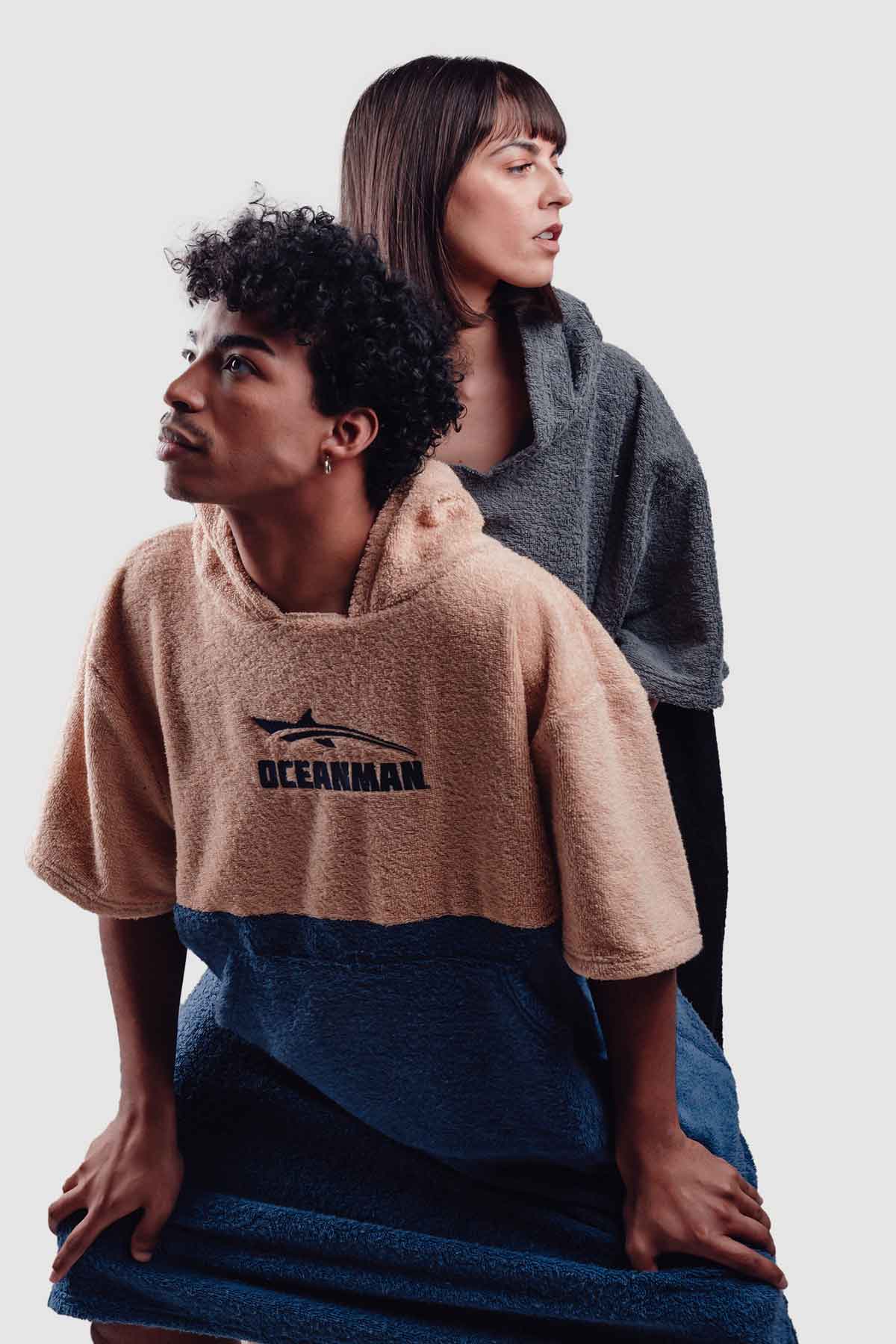 Oceanman Poncho - Waterproof & Lightweight Beach Cover-Up for Men & Women - Navy/Beige - Perfect for Surfing, Swimming, and Outdoor Activities
