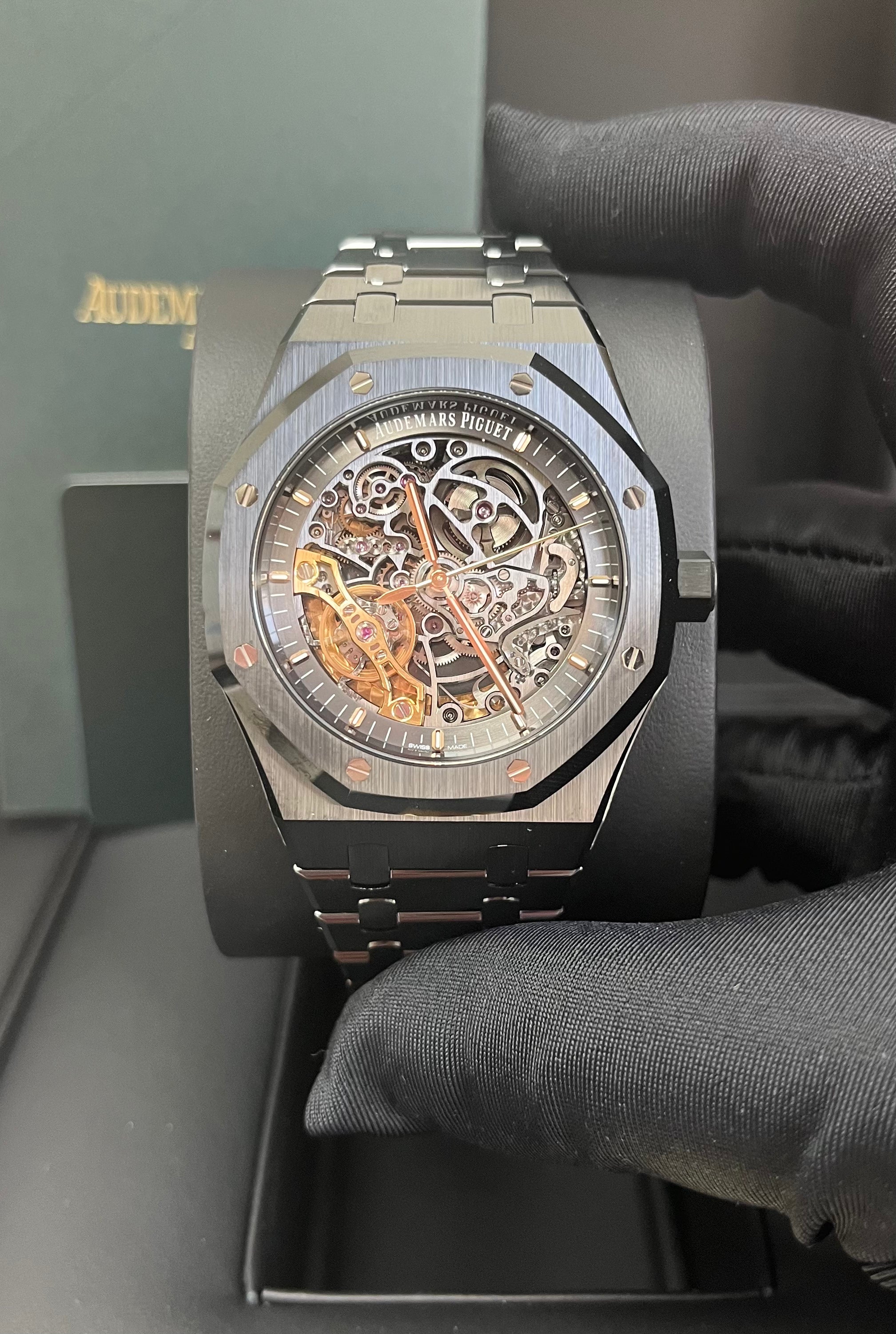 Audemars Piguet Royal Oak 41mm Double Balance Wheel Openworked Watch Ref.15416CE.OO.1225CE.01 - Luxury Skeleton Dial for Men, Premium Stainless Steel & Ceramic - Perfect for Business Meetings, Gala Events & Collector's Showcase