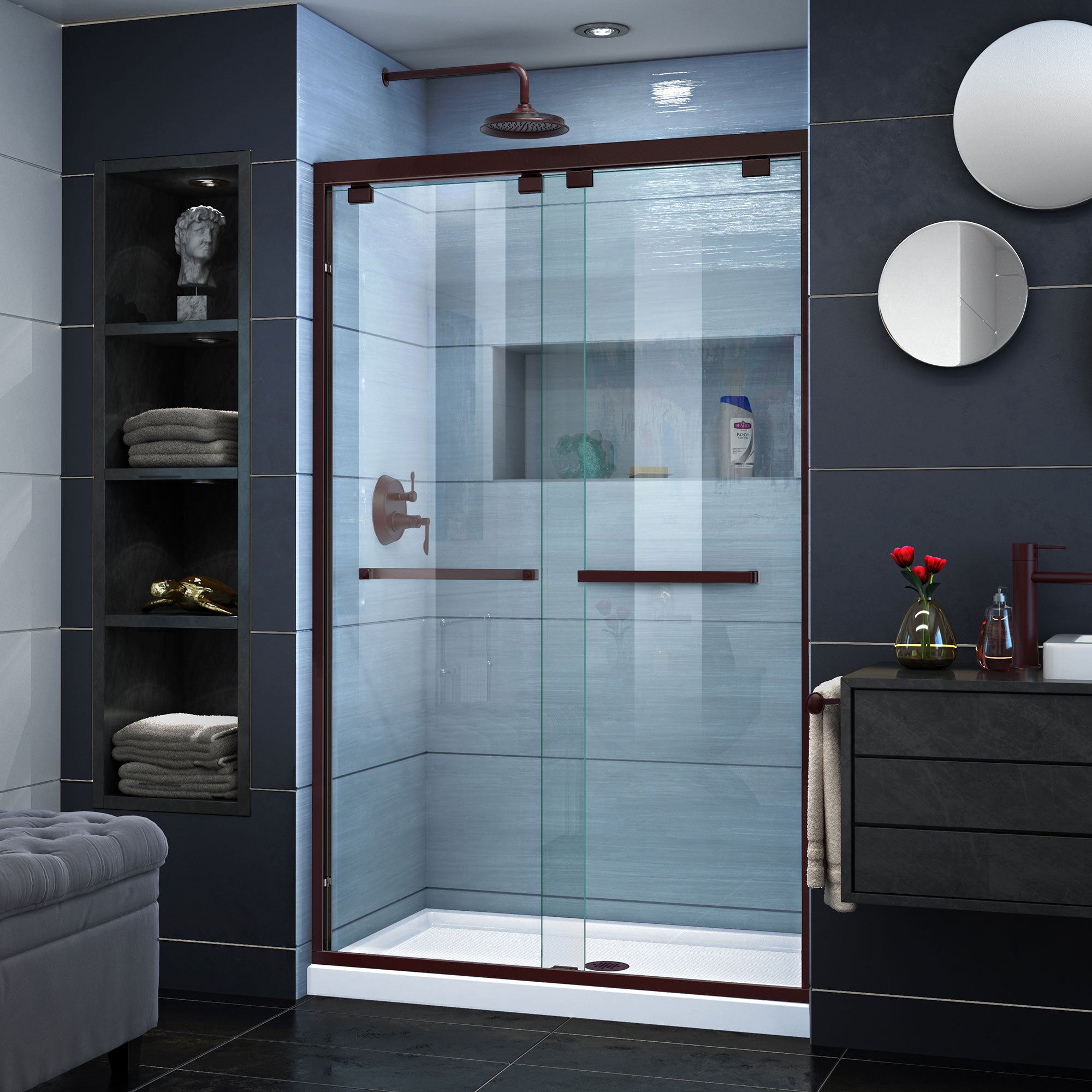 DreamLine Encore Semi-Frameless Bypass Sliding Shower Door Kit with SlimLine Base - 36