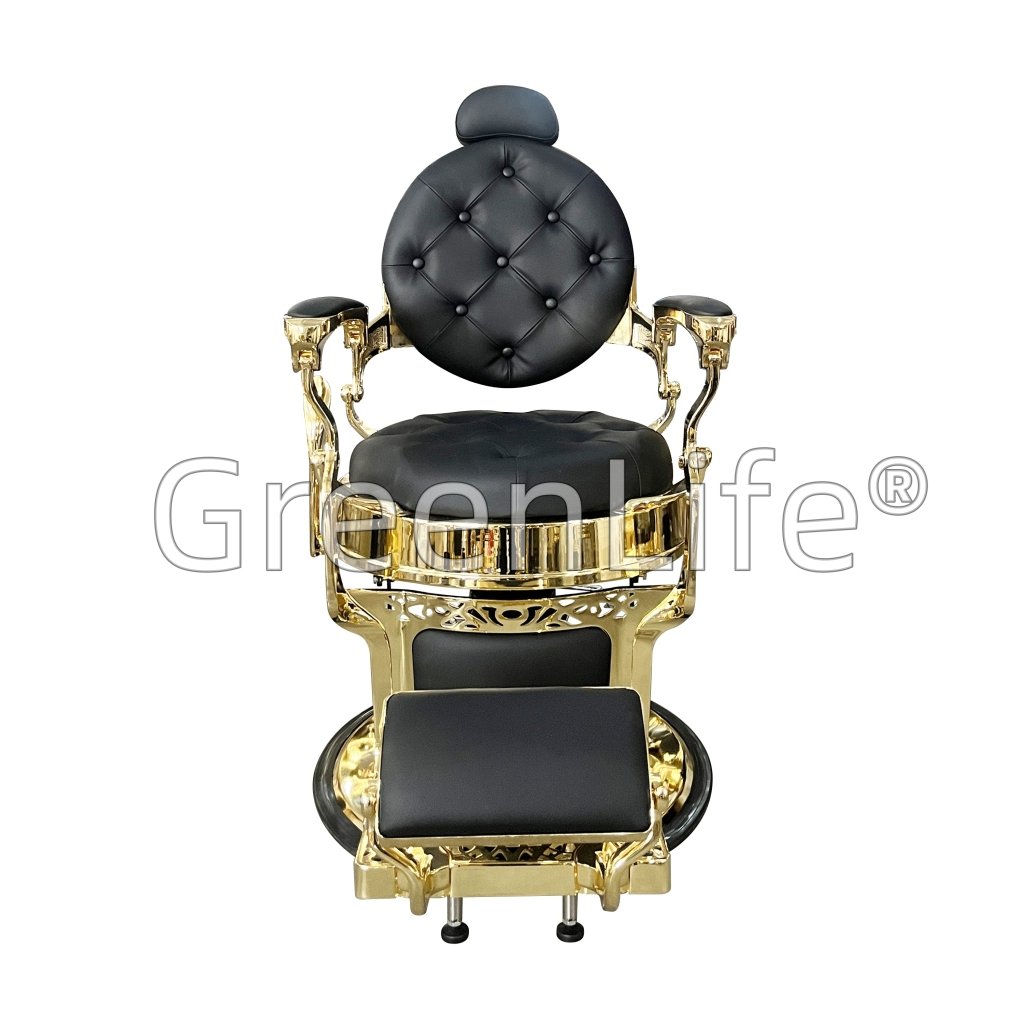 Premium Antique Golden & Black Barber Chair for Salon - Heavy Duty 261/951 - Perfect for Professional Barbershops, Home Grooming & Vintage Style Decor