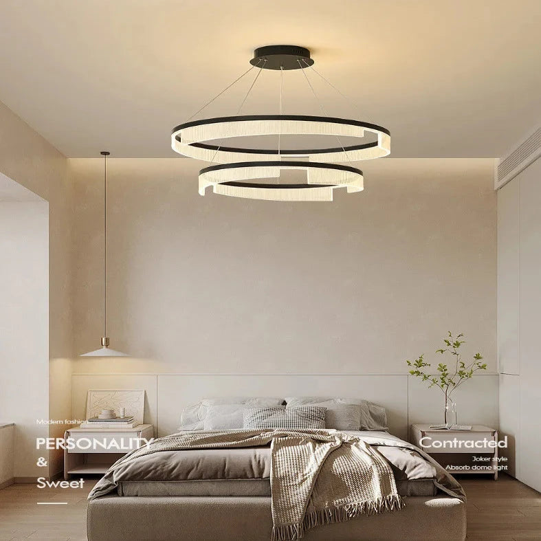 Modern LED Ring Chandelier Lighting Fixture - Dimmable Crystal Ceiling Light for Dining Room, Bedroom & Living Room Decor