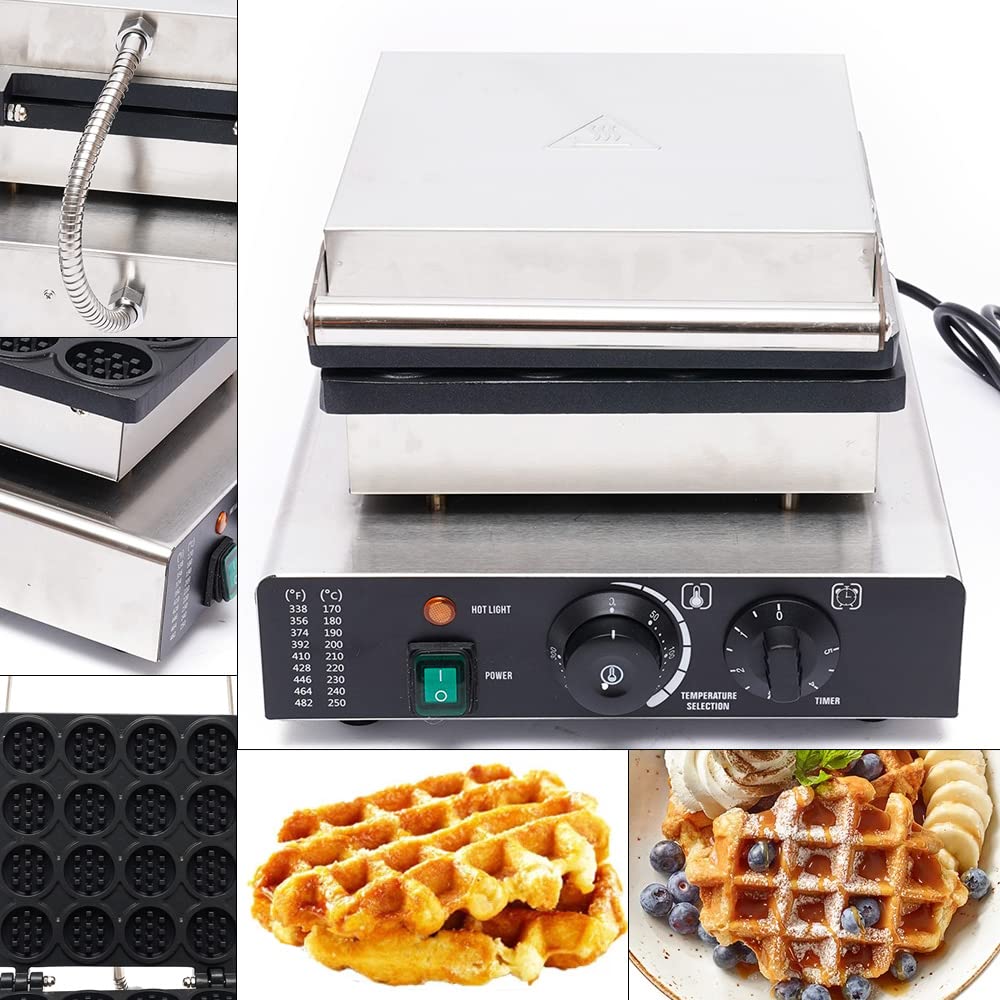 16-Piece Electric Mini Round Waffle Maker - 1750W Commercial Dutch Pancake Baker Machine with Nonstick Coating for Perfect Waffles - Ideal for Breakfast, Brunch, Cafes, and Home Baking