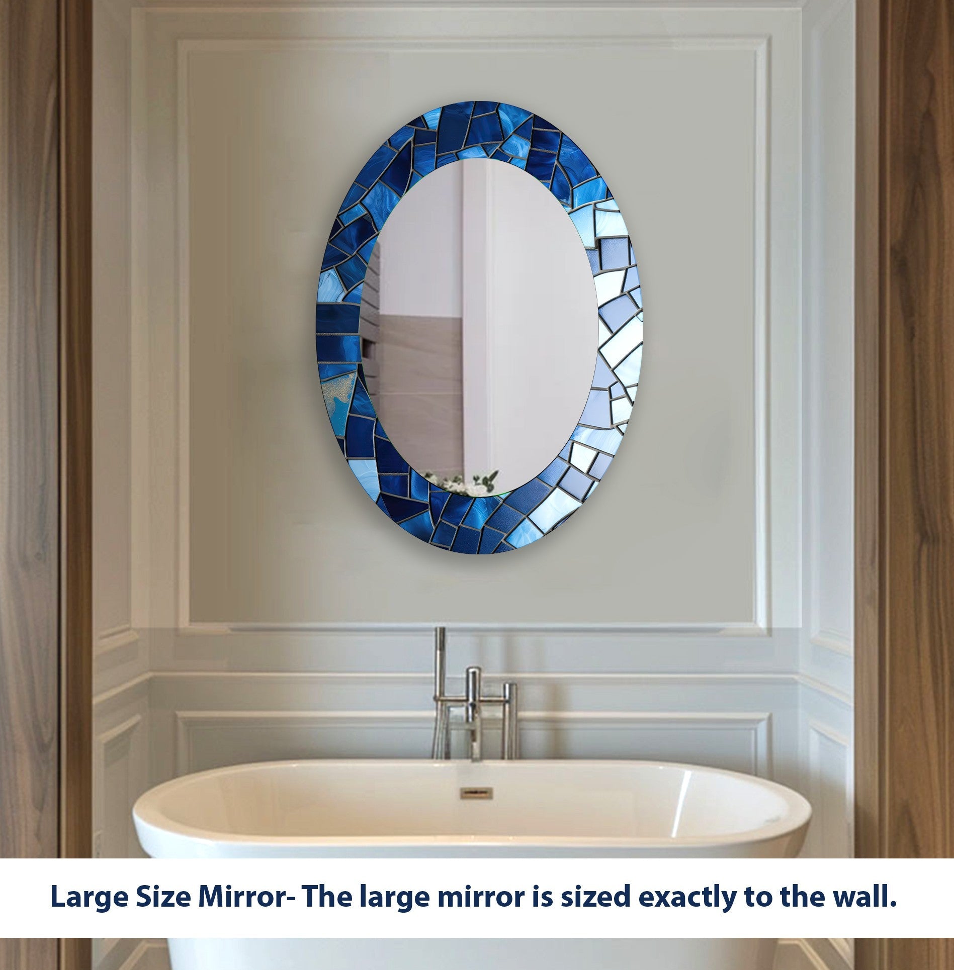 Elegant Blue Oval Wall Mirror for Home Decor - Perfect for Living Room, Bedroom & Entryway Decoration